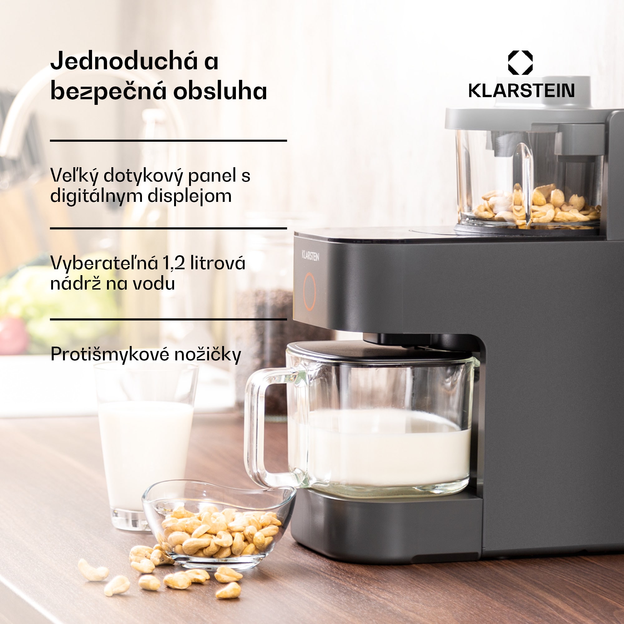 Klarstein Marcia, výrobník rastlinného mlieka, 300 – 1200 ml, 360°, dotykové ovládanie, odnímateľný zásobník na vodu – Obrázok 4