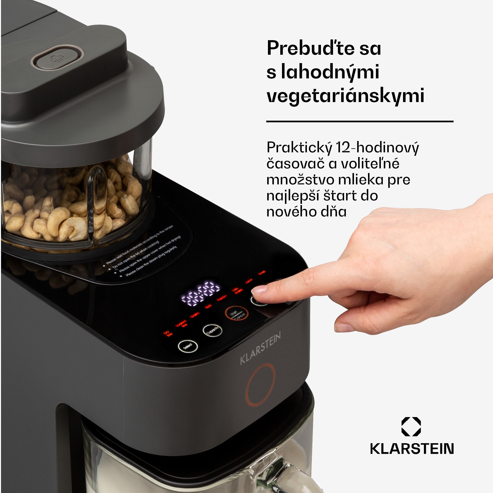 Klarstein Marcia, výrobník rastlinného mlieka, 300 – 1200 ml, 360°, dotykové ovládanie, odnímateľný zásobník na vodu – Obrázok 5
