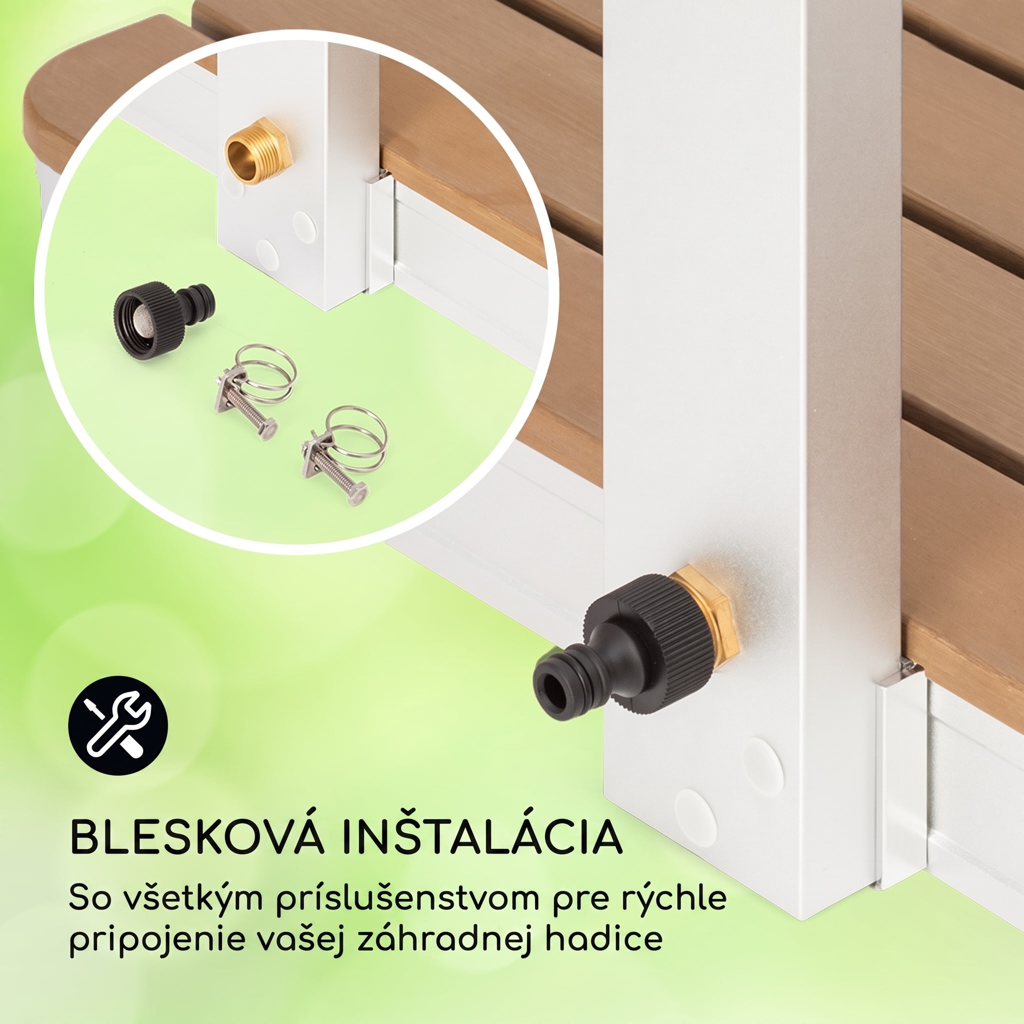 Blumfeldt Sumatra Breeze Square, záhradná sprcha, WPC, hliník, 70x55, hranatá – Obrázok 5