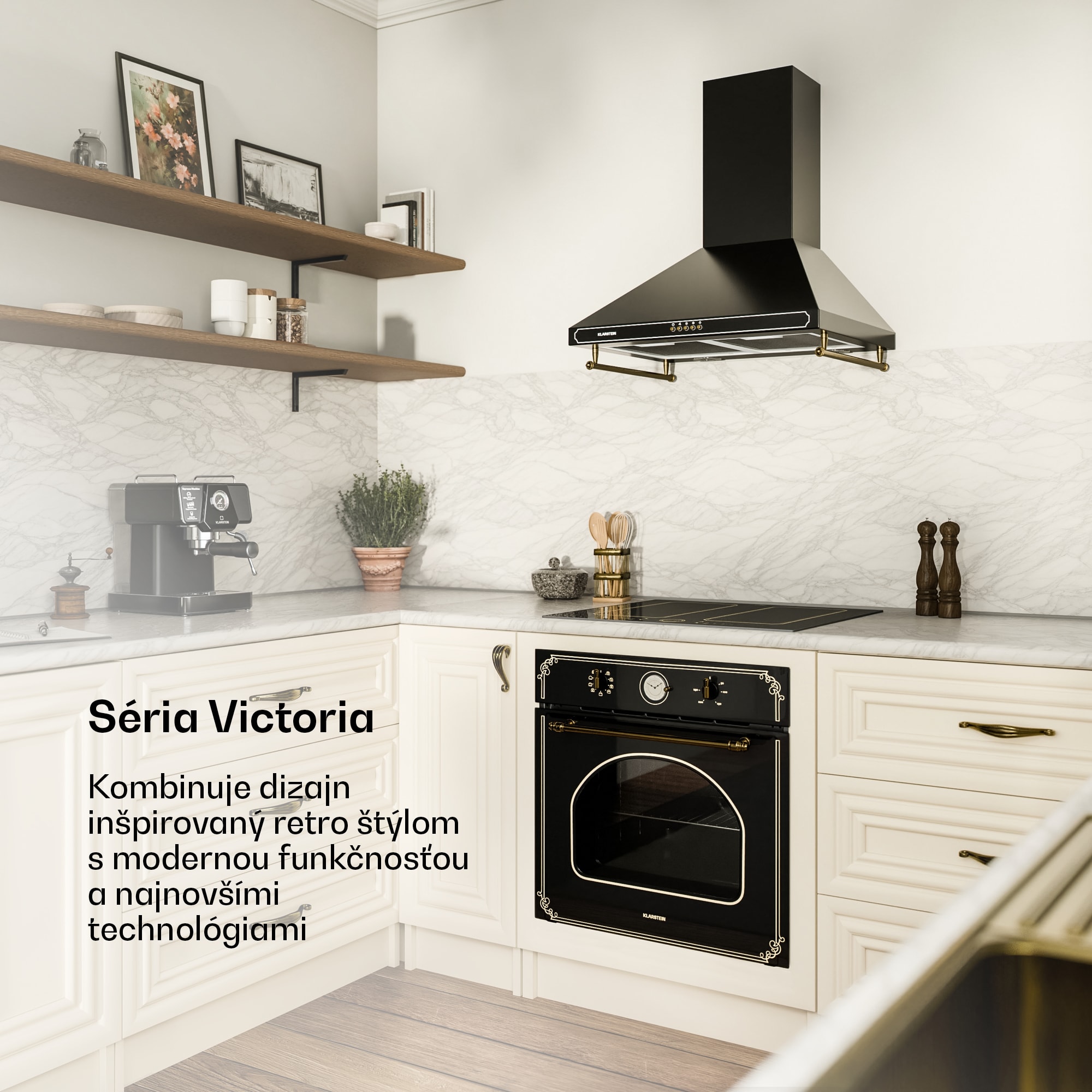 Klarstein Victoria, digestor, 60 cm, nástenný, 630 m³/h, LED, retro dizajn, čierny – Obrázok 2