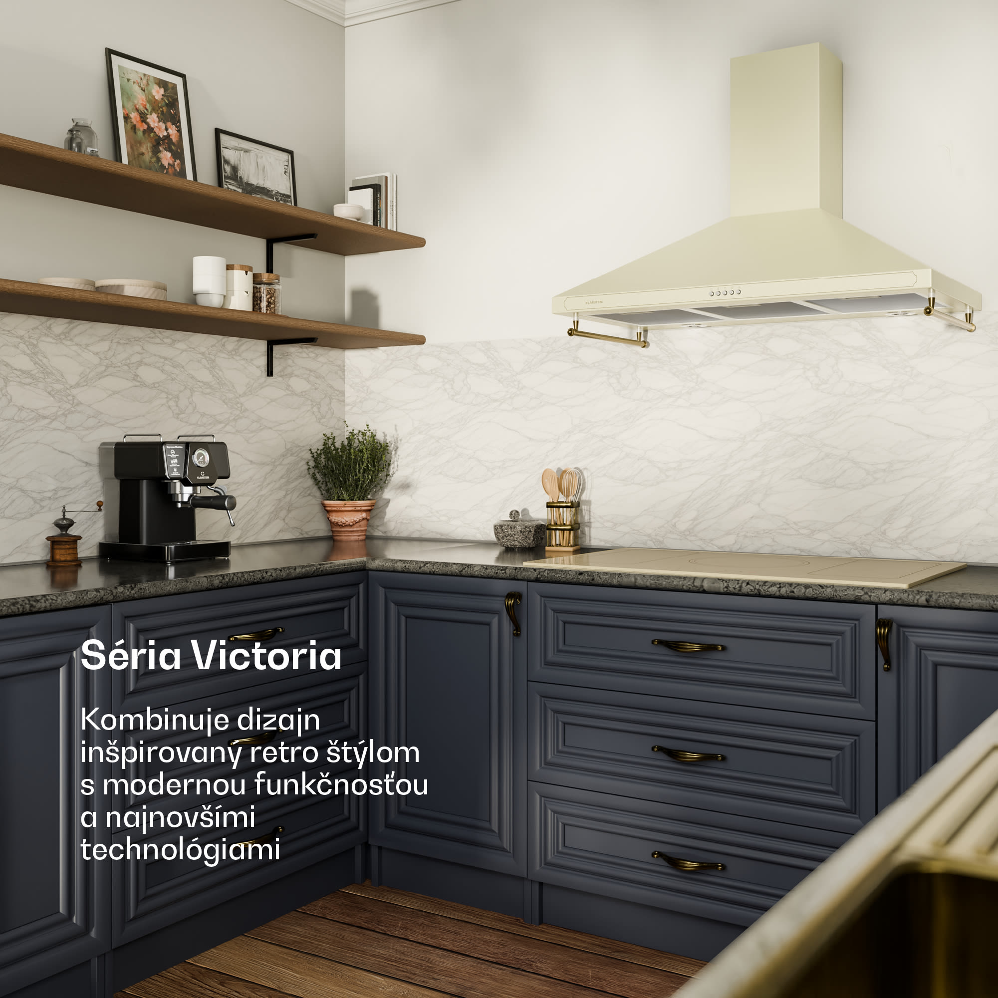 Klarstein Victoria 90, digestor, 90 cm, nástenný, 630 m³/h, LED, retro dizajn, slonovinový – Obrázok 2