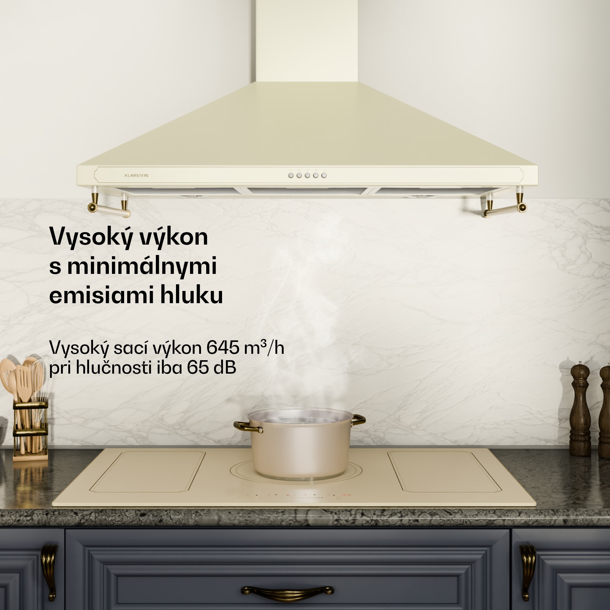 Klarstein Victoria 90, digestor, 90 cm, nástenný, 630 m³/h, LED, retro dizajn, slonovinový – Obrázok 3