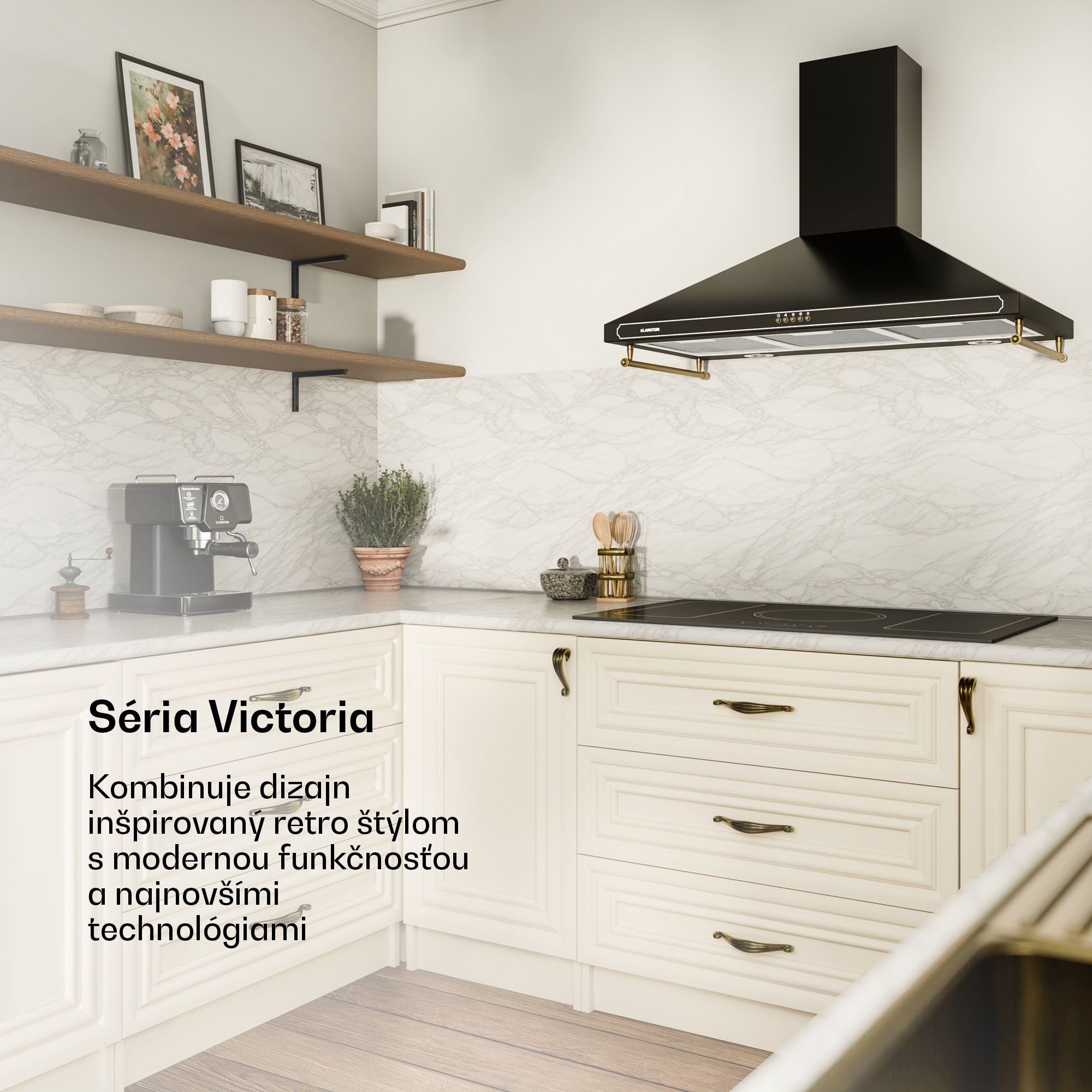 Klarstein Victoria 90, digestor, 90 cm, nástenný, 630 m³/h, LED, retro dizajn, slonovinový – Obrázok 2