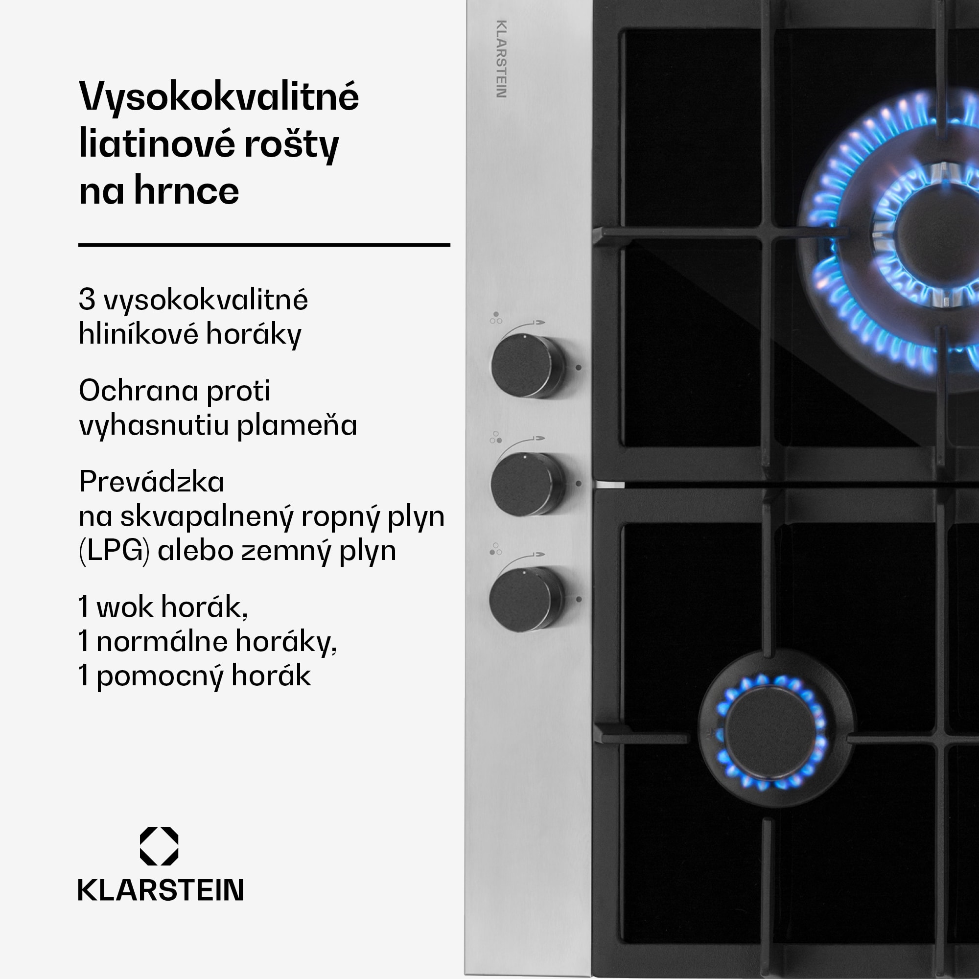 Klarstein Alchemist, plynová varná doska, 3 hliníkové horáky, sklokeramická – Obrázok 3