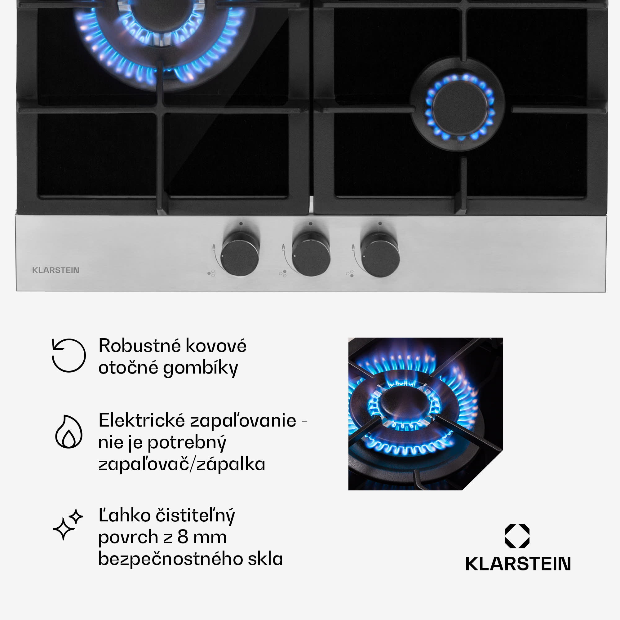 Klarstein Alchemist, plynová varná doska, 3 hliníkové horáky, sklokeramická – Obrázok 5