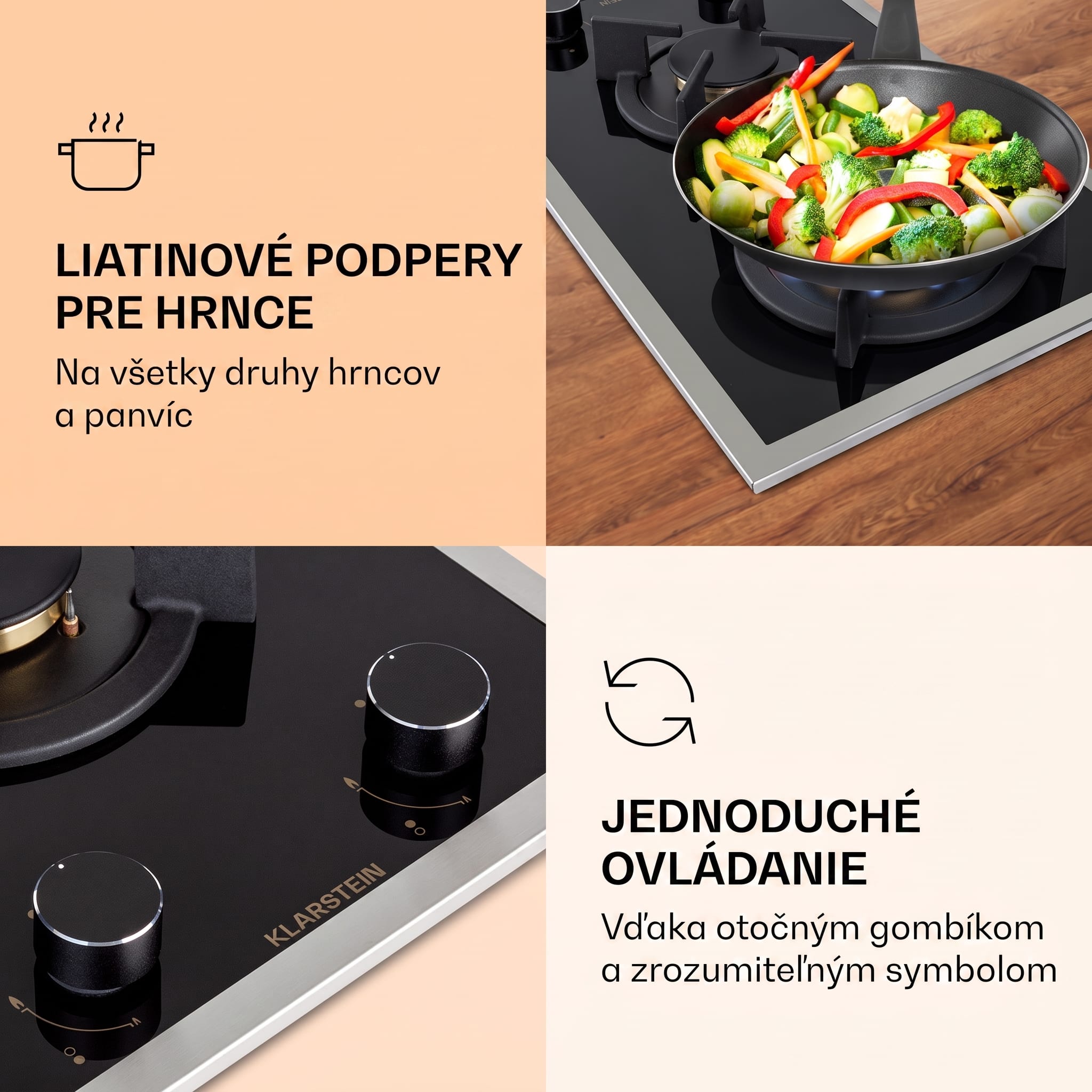 Klarstein Goldflame 2, plynová varná doska, 2 Messing horáky, sklokeramika – Obrázok 3