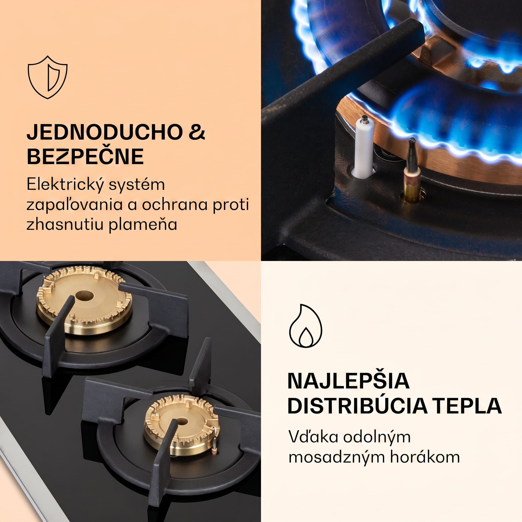 Klarstein Goldflame 2, plynová varná doska, 2 Messing horáky, sklokeramika – Obrázok 5