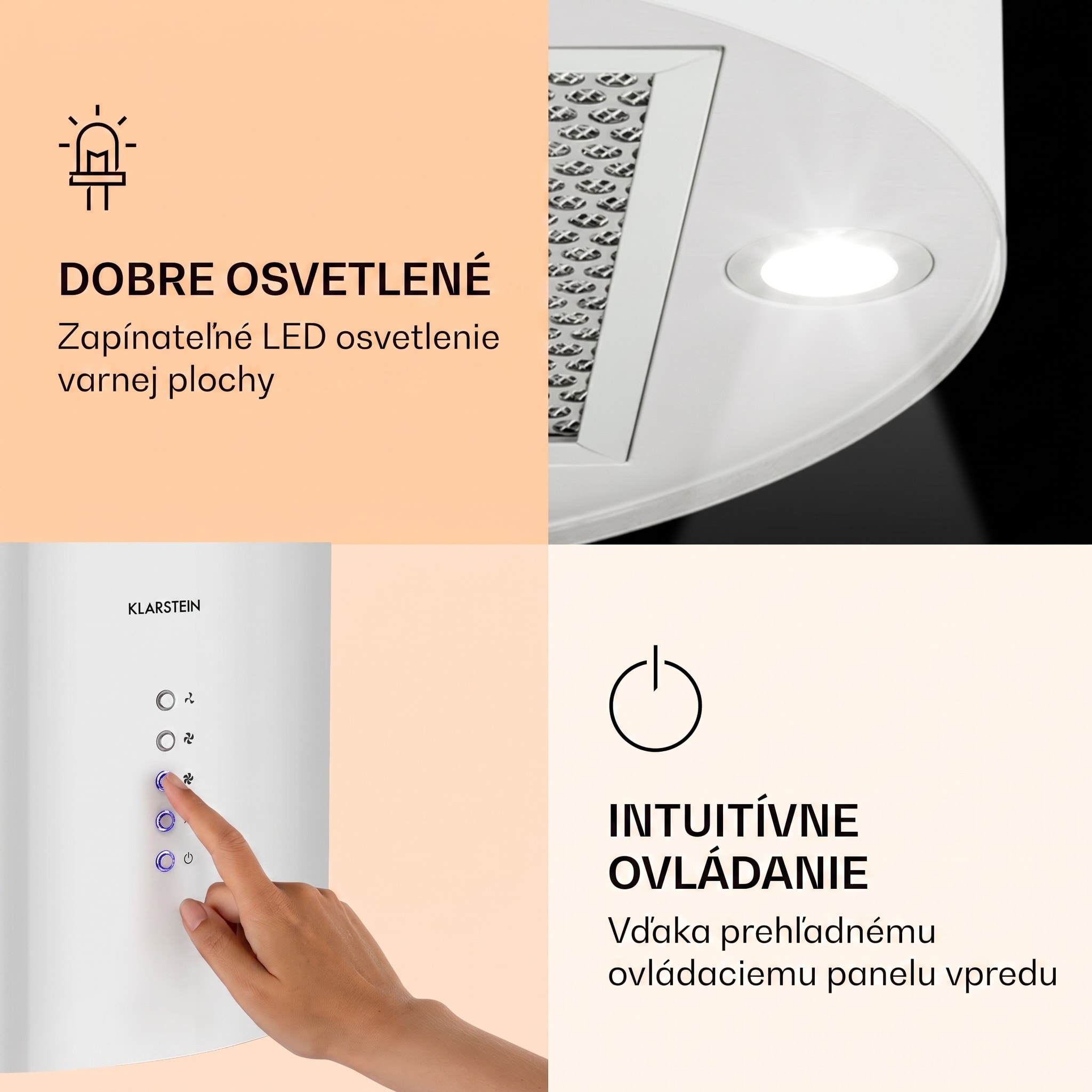 Klarstein Barella, digestor, 38 cm, 518 m³/h, LED, biely – Obrázok 3