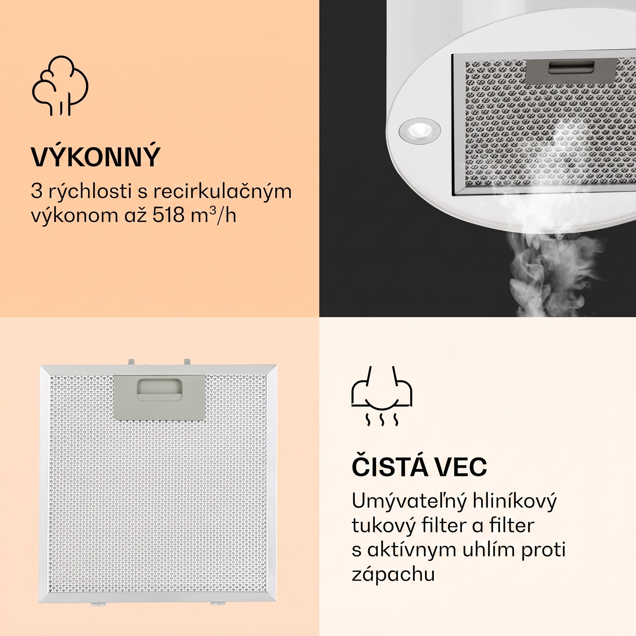 Klarstein Barella, digestor, 38 cm, 518 m³/h, LED, biely – Obrázok 4