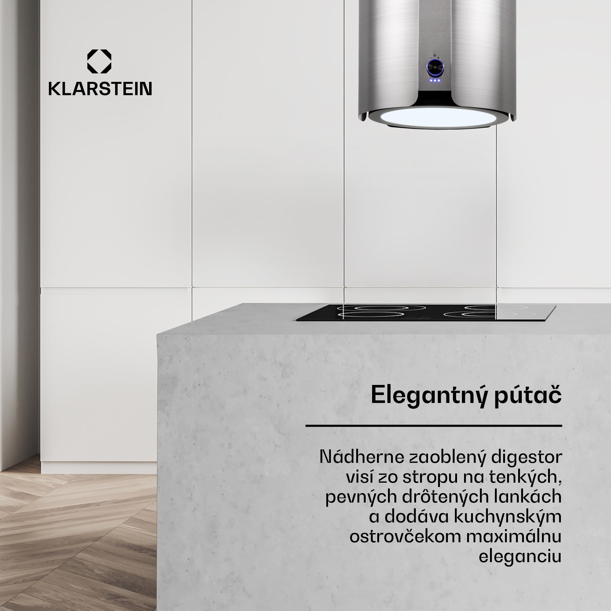 Klarstein Skyfall ostrovná odsávačka Ø45cm, recirkulácia 413m³/h, LED – Obrázok 2
