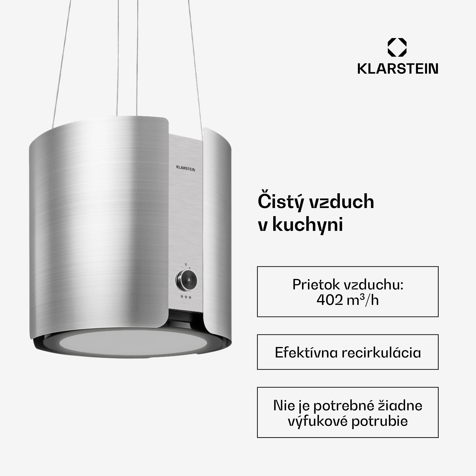 Klarstein Skyfall ostrovná odsávačka Ø45cm, recirkulácia 413m³/h, LED – Obrázok 3