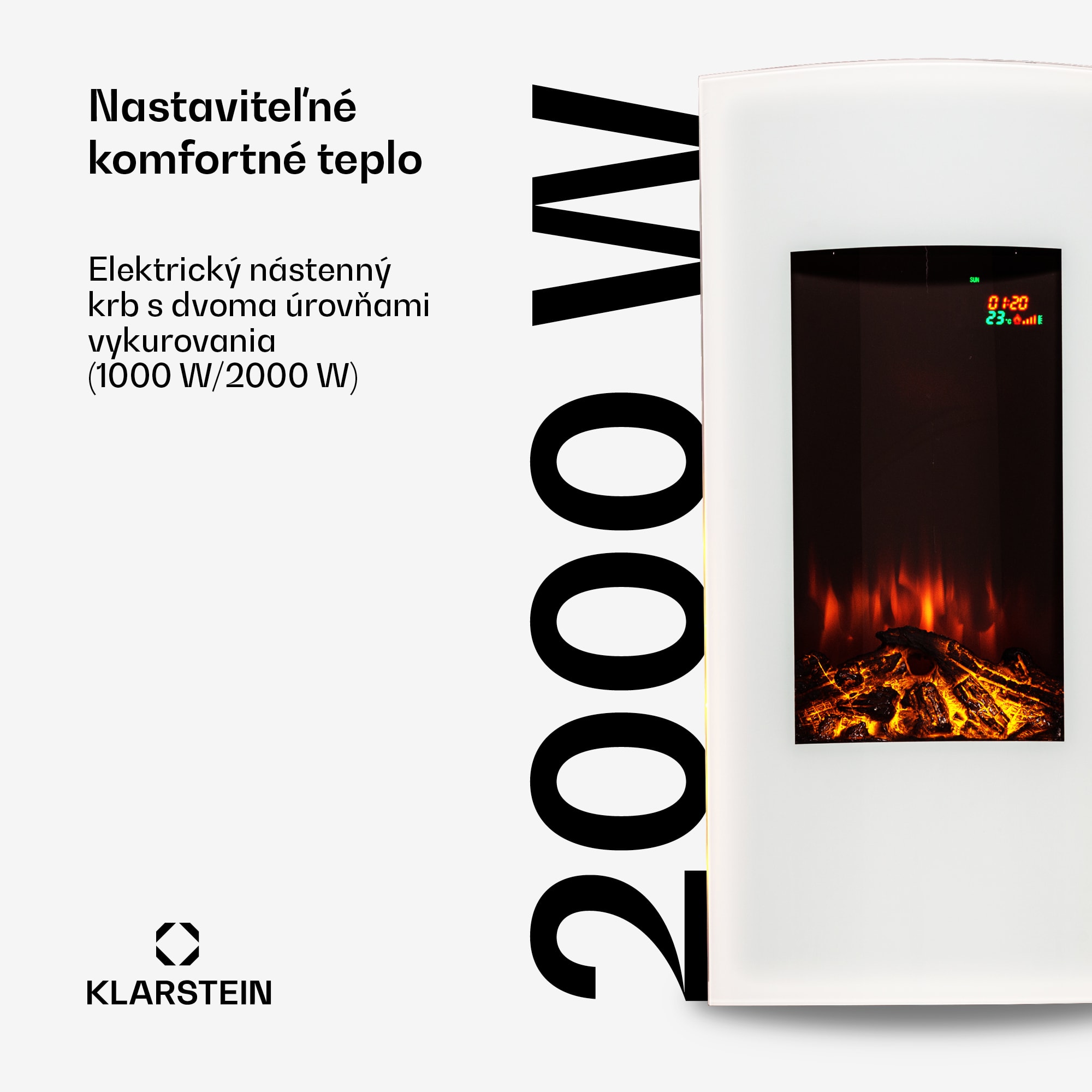 Klarstein Lamington elektrický krb 2000 W s LED plameňmi, ohrievač, časovač, ambientné osvetlenie – Obrázok 2