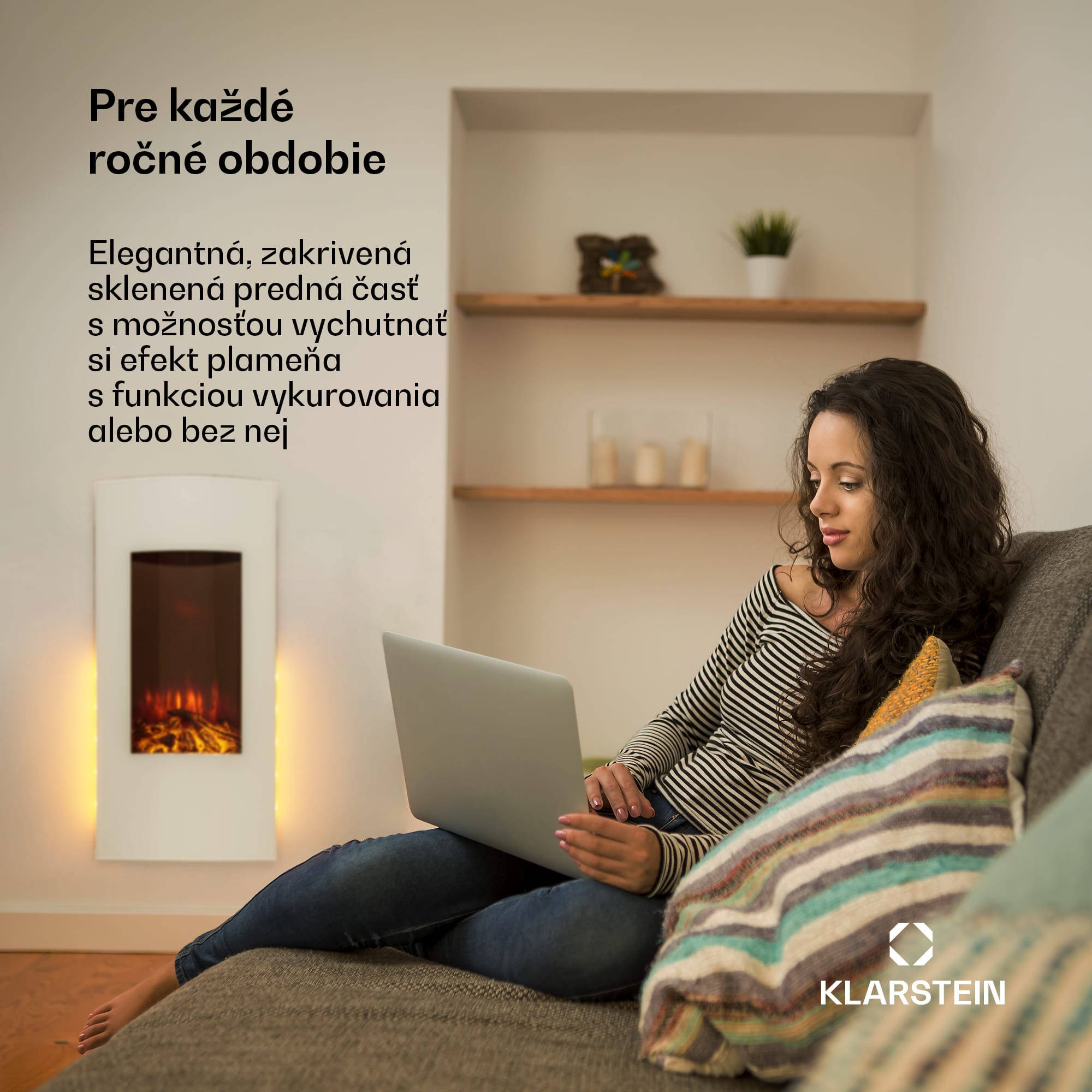 Klarstein Lamington elektrický krb 2000 W s LED plameňmi, ohrievač, časovač, ambientné osvetlenie – Obrázok 3