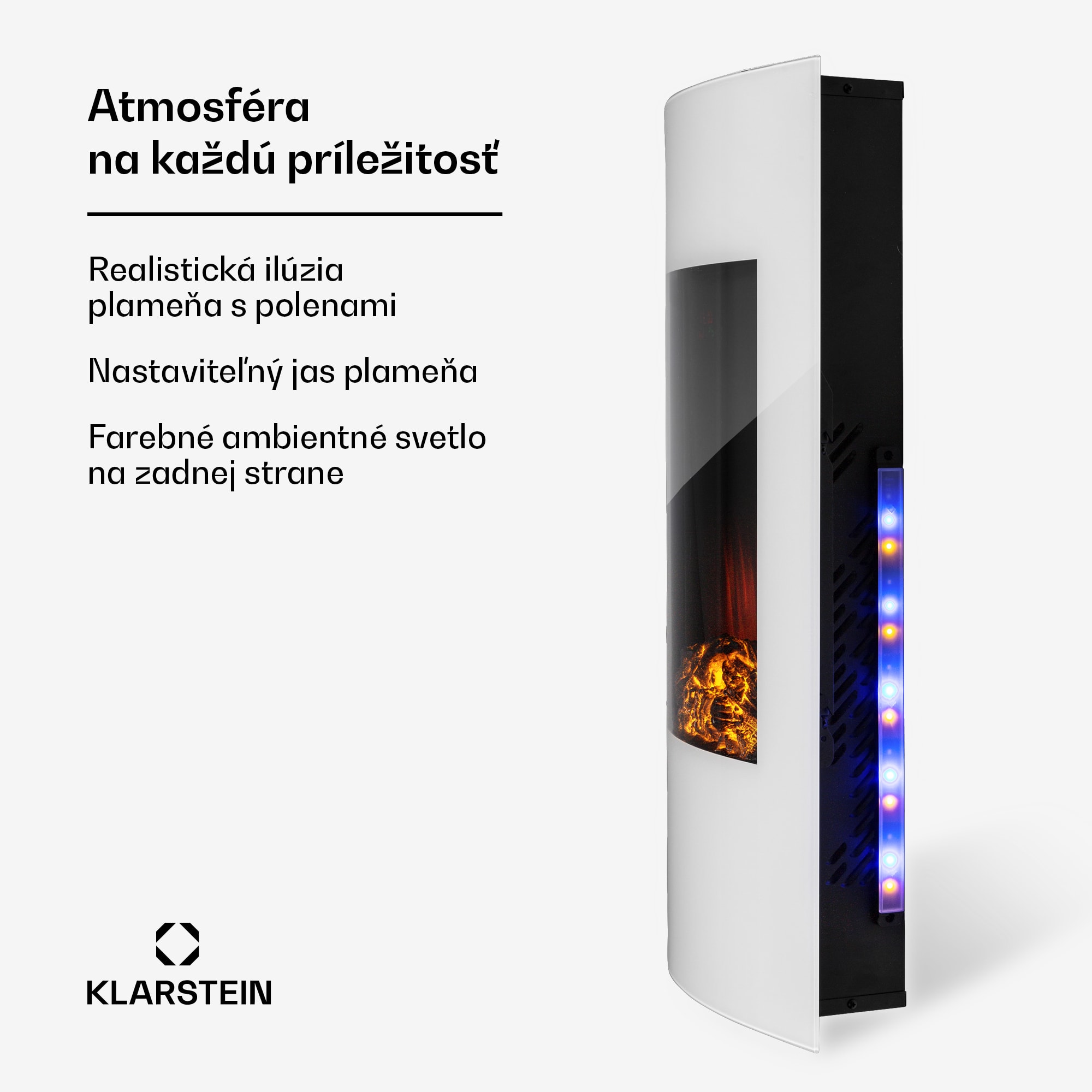Klarstein Lamington elektrický krb 2000 W s LED plameňmi, ohrievač, časovač, ambientné osvetlenie – Obrázok 4