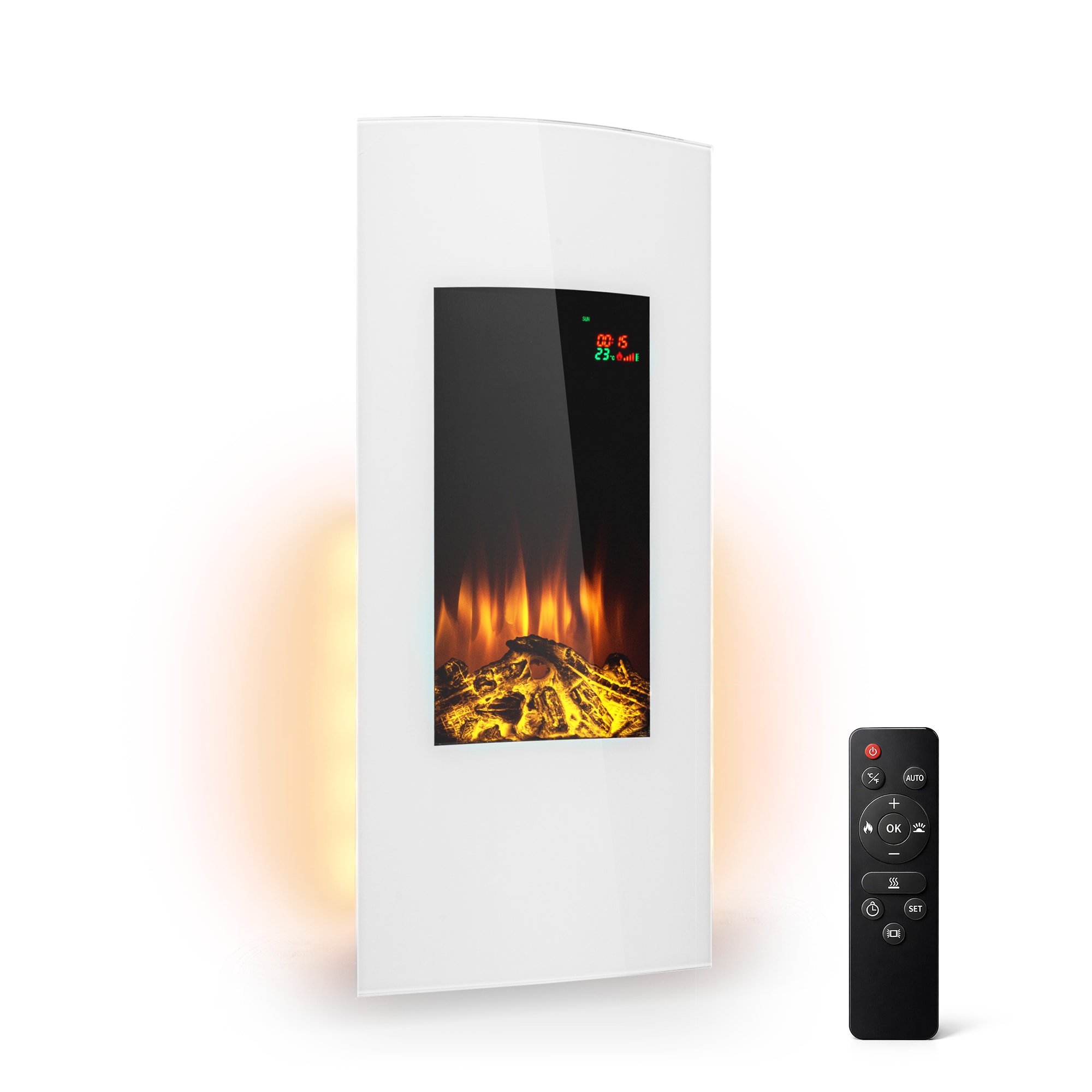 Klarstein Lamington elektrický krb 2000 W s LED plameňmi, ohrievač, časovač, ambientné osvetlenie