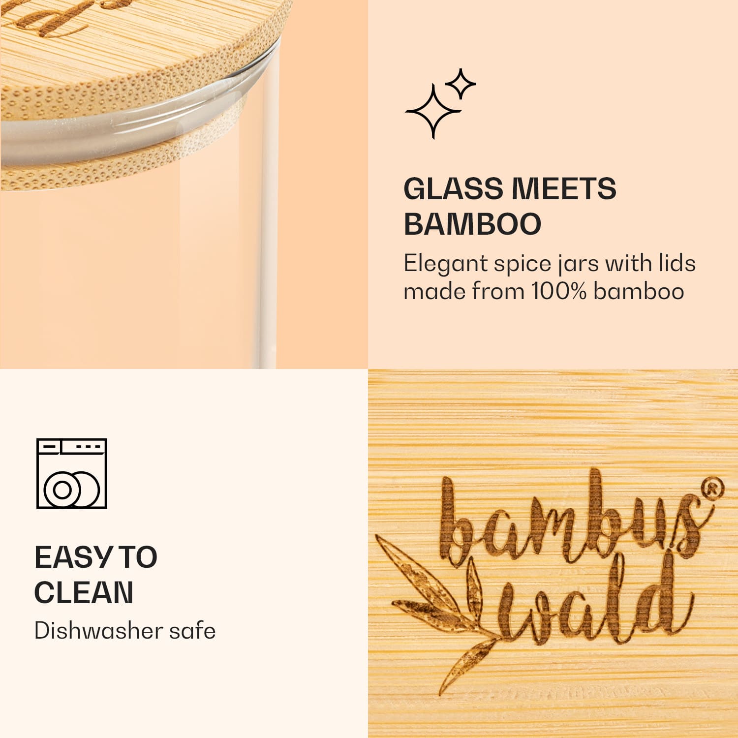 Klarstein Okrúhle poháre, súprava 10 kusov, každý 150 ml, bambusový vrchnák, vzduchotesné – Obrázok 4