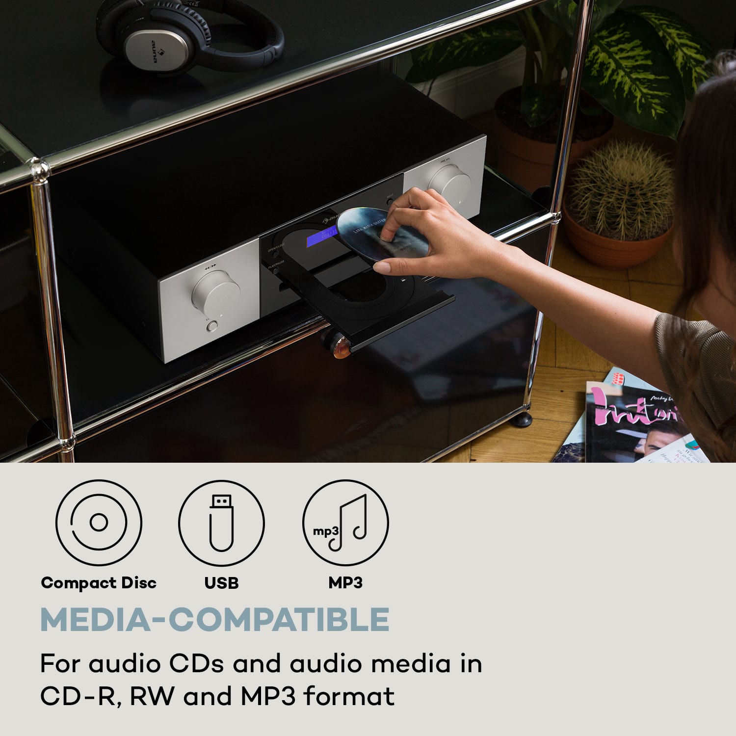Auna CD-1000 DG, CD Prehrávač, USB, MP3, diaľkové ovládanie, LED displej, hliník – Obrázok 5
