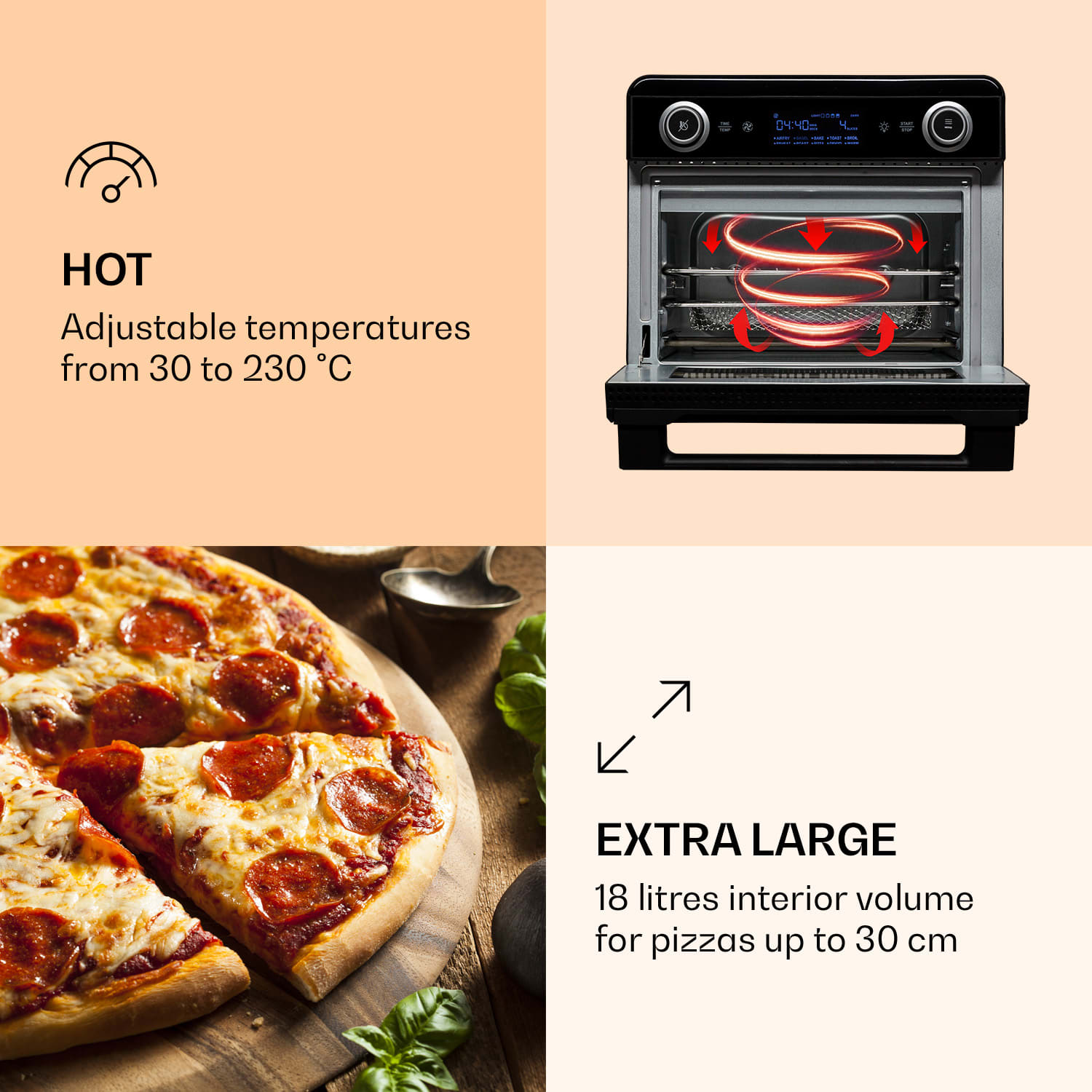 Klarstein AeroVital Jumbo 3 v 1, teplovzdušná fritéza, toaster, dehydrátor, 1550 W, 18 l – Obrázok 4