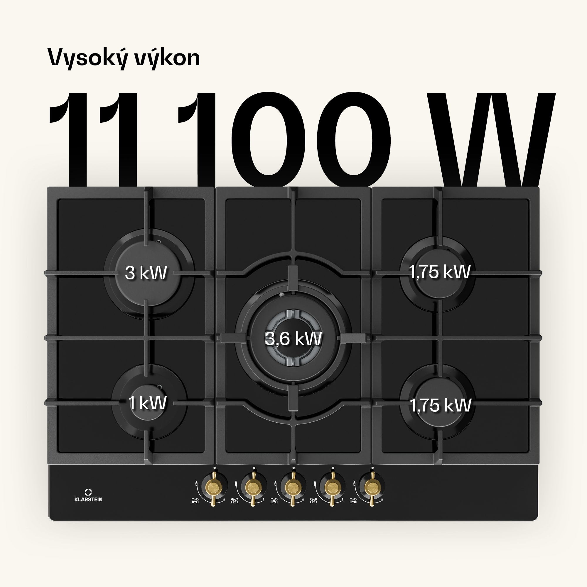 Klarstein Victoria 5, plynová varná doska, 5 Sabaf horákov, sklokeramika, retro vzhľad – Obrázok 3