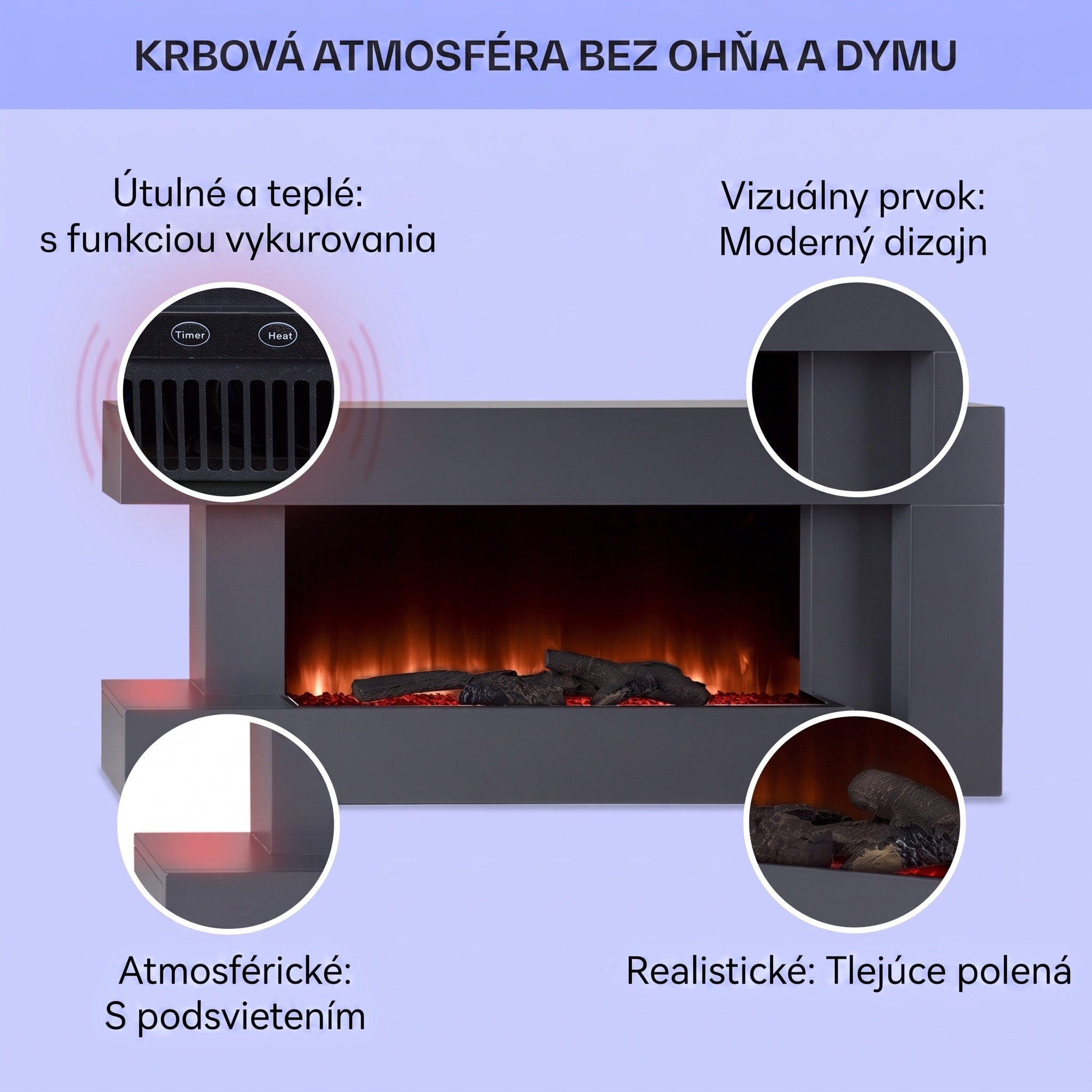 Klarstein Studio Light & Fire 2 Smart, krb, 1000/2000 W, MDF, WiFi Control – Obrázok 2