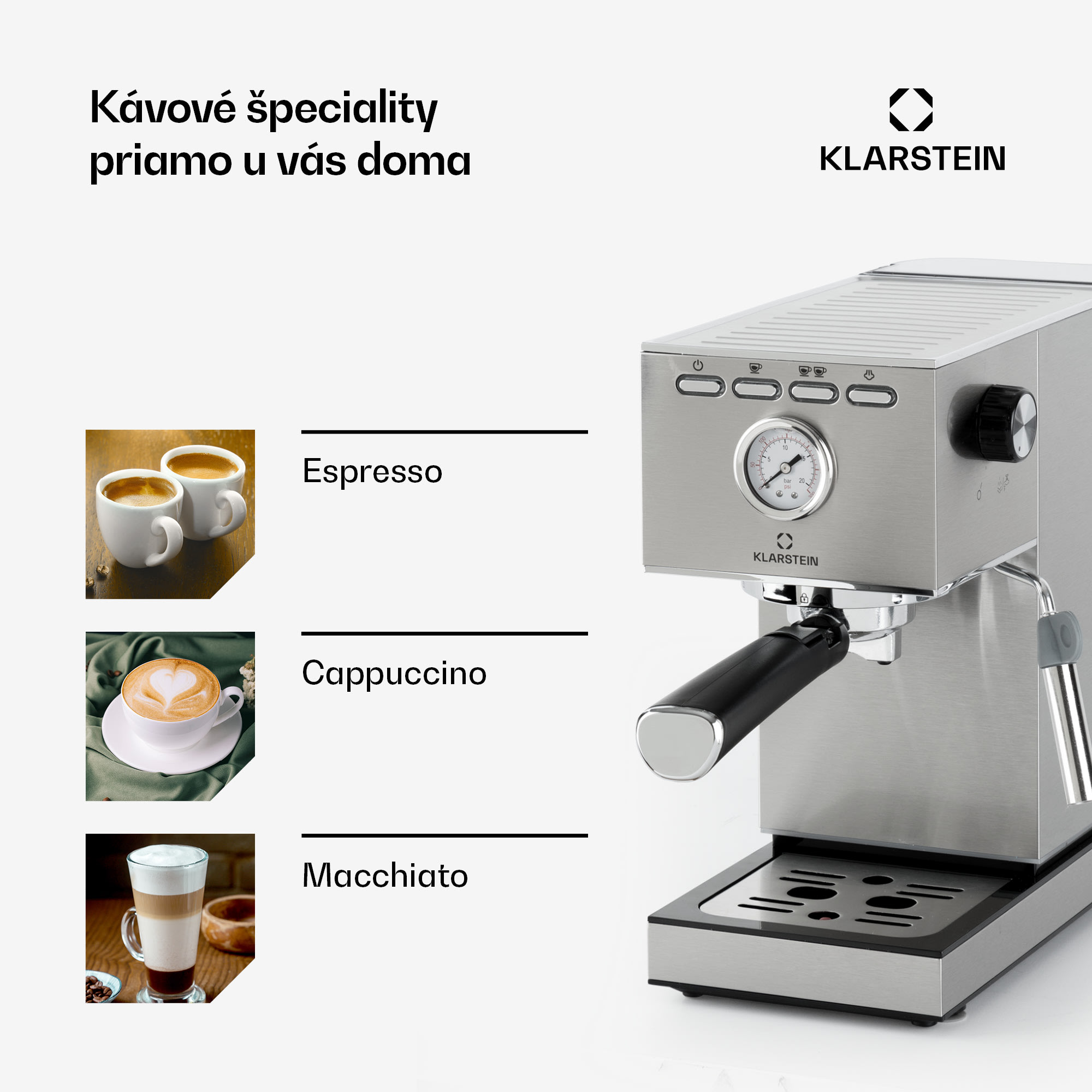 Klarstein Pausa, pákový kávovar, 1350 W, 20 bar, 1,4 l, nehrdzavejúca oceľ – Obrázok 4