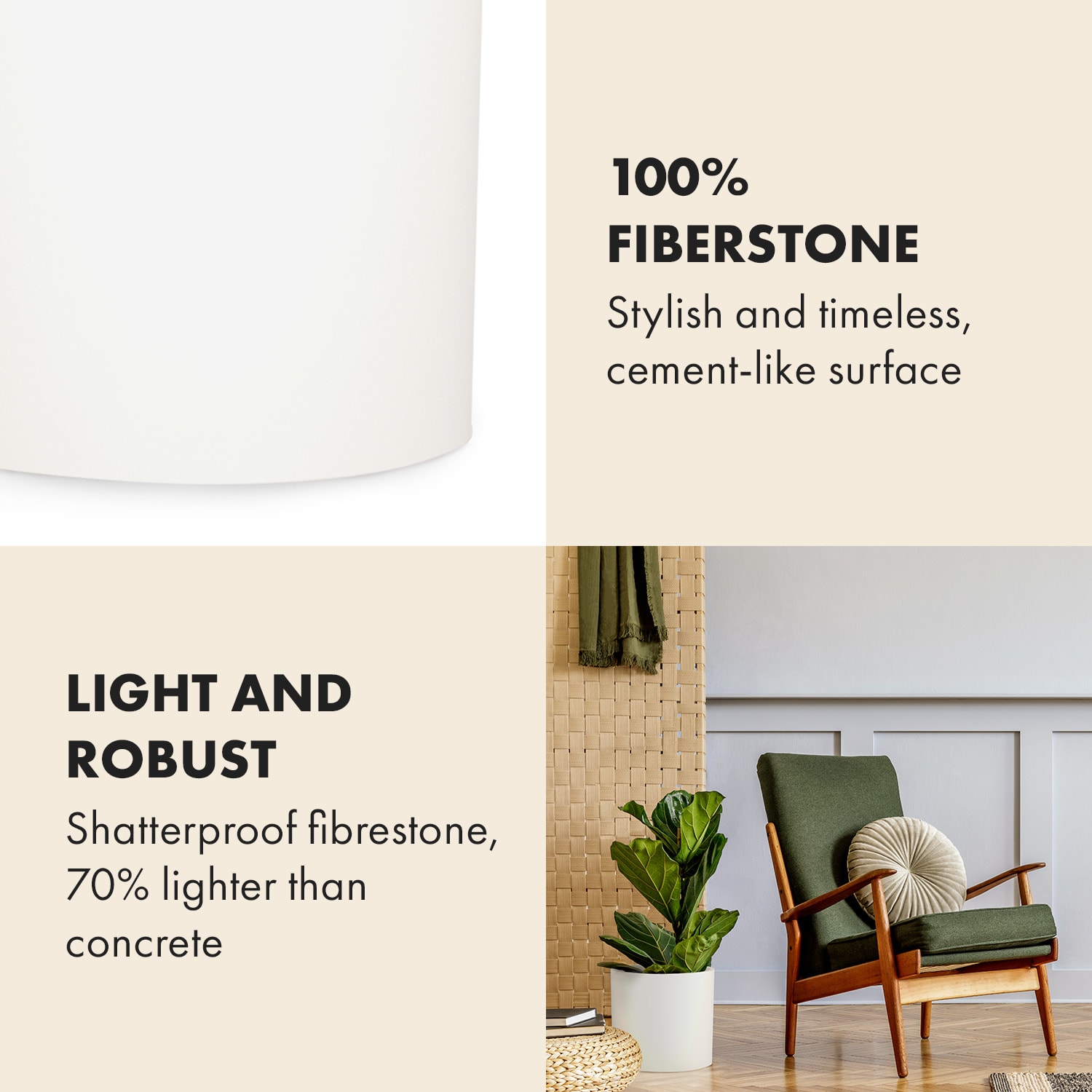 Fox & Fern Gendt, kvetináč, fiberstone, interiér/exteriér – Obrázok 3