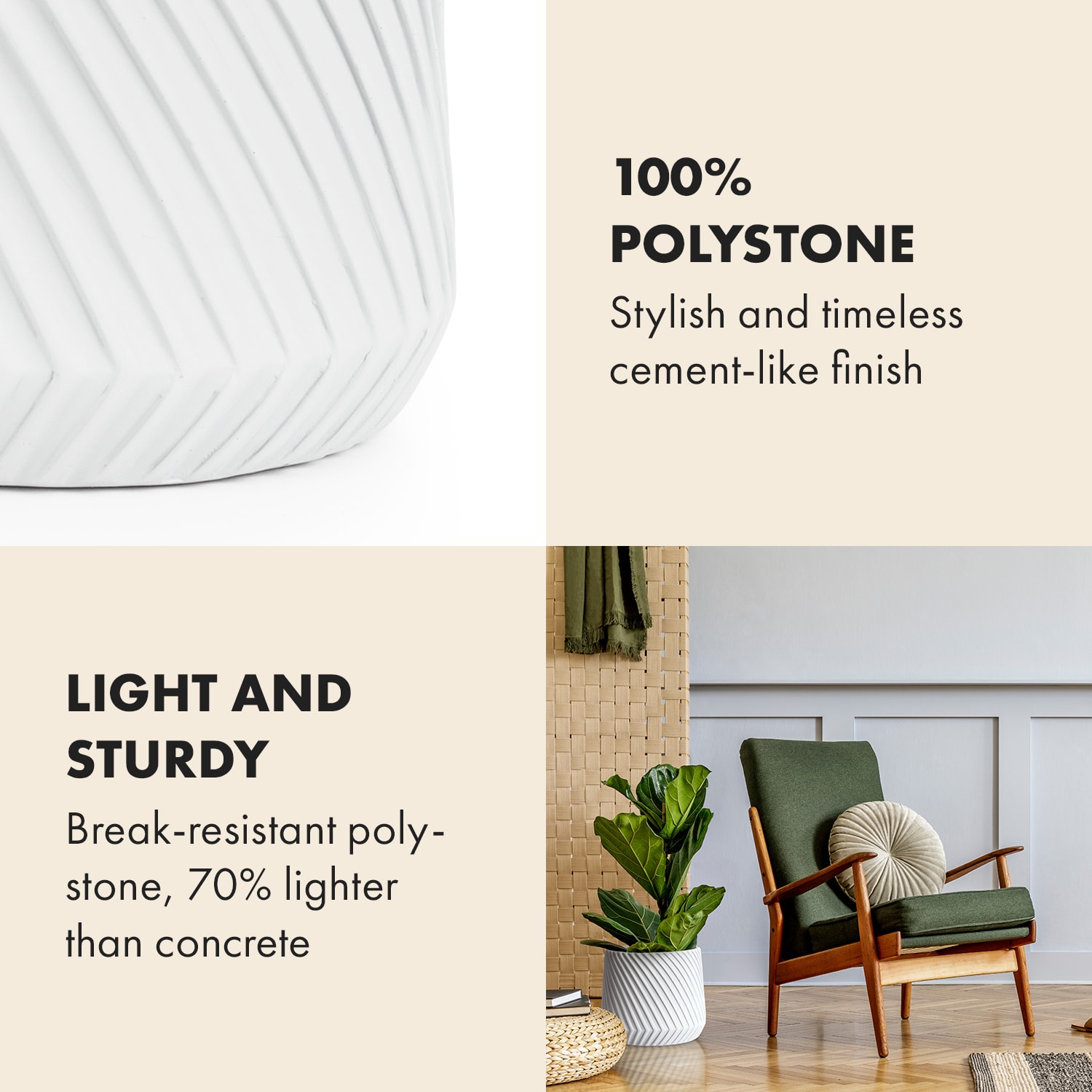 Fox & Fern Heusden, kvetináč, Polystone, vhodný pre rastliny, ručná výroba – Obrázok 3