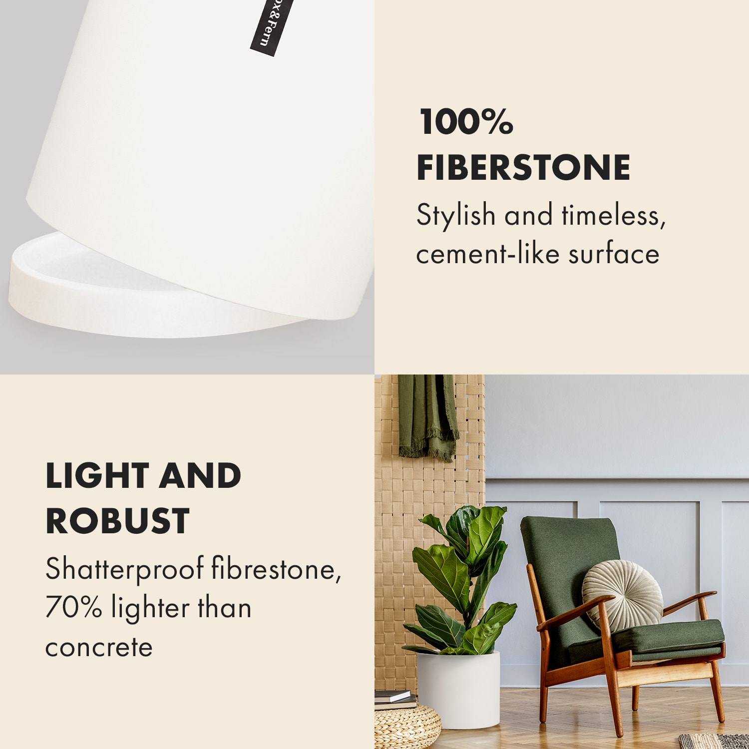 Blumfeldt Gendt, kvetináč, fiberstone, interiér/exteriér – Obrázok 3