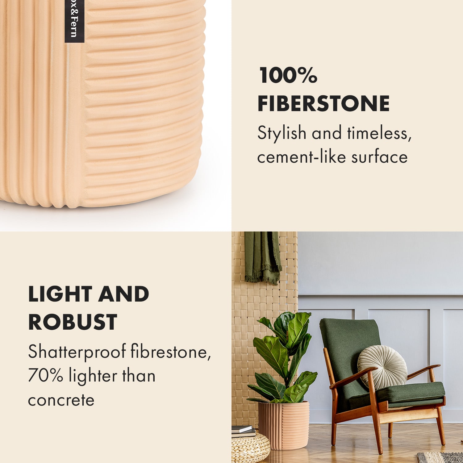 Fox & Fern Hasselt, kvetináč z polystonu, ručne robený – Obrázok 3