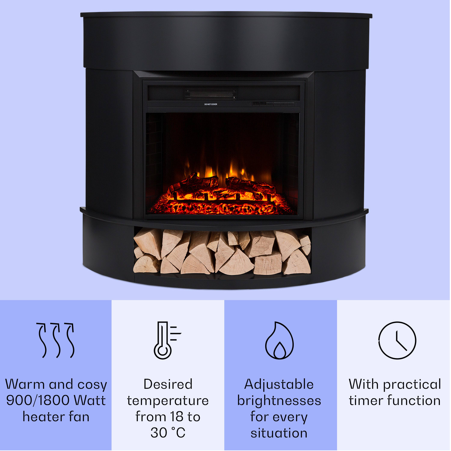Klarstein Loloru, elektrický krb, ohrievač, 900/1800 W, týždenný časovač, diaľkové ovládanie – Obrázok 3