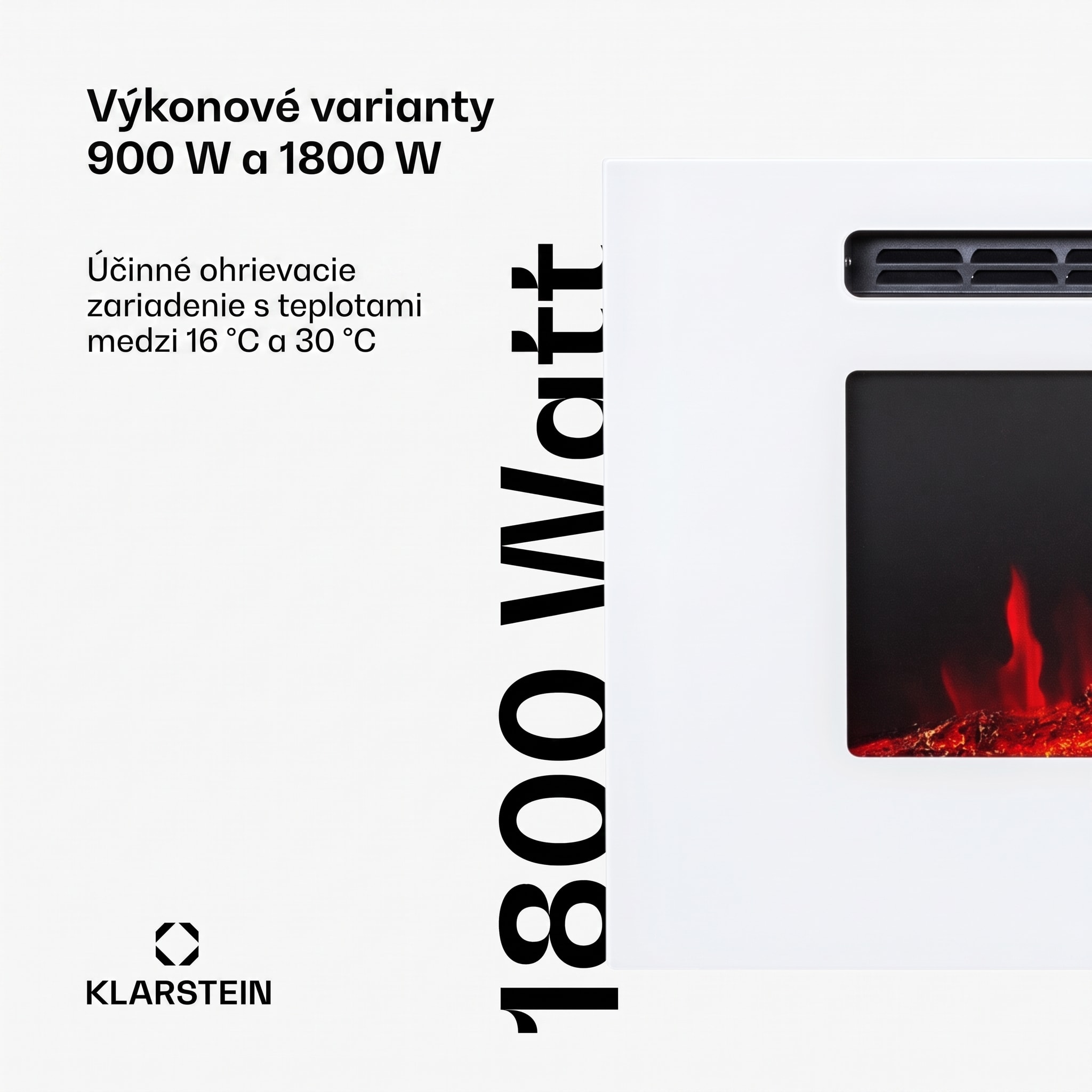 Klarstein Galeras, elektrický nástenný a vstavaný krb, 1800 W, LED, 3 farby, časovač – Obrázok 2