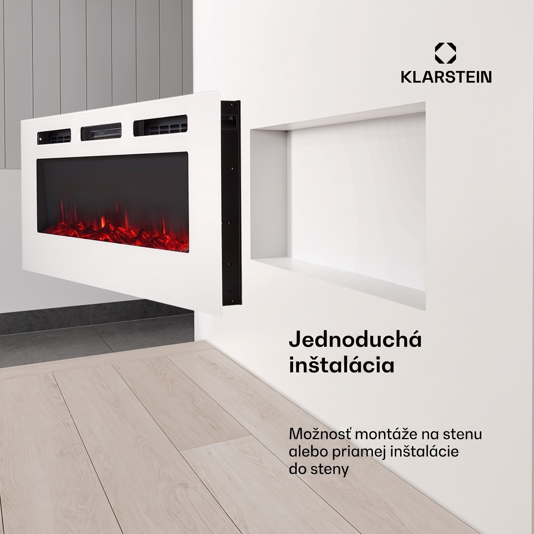 Klarstein Galeras, elektrický nástenný a vstavaný krb, 1800 W, LED, 3 farby, časovač – Obrázok 3