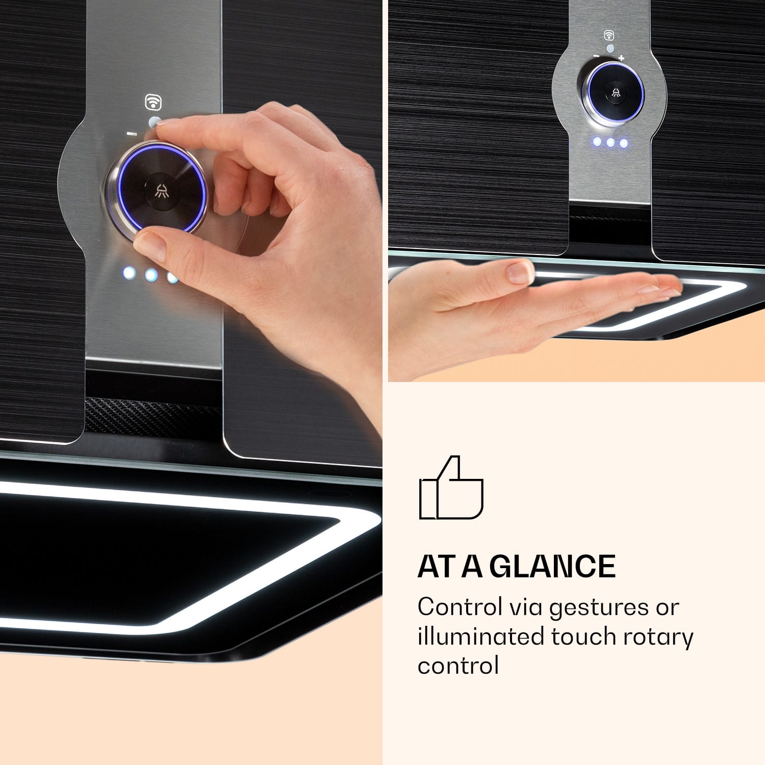 Klarstein Futurelight Smart, digestor, 45 cm, ostrovčekový, 413 m³/h, LED, nehrdzavejúca oceľ, čierny – Obrázok 4