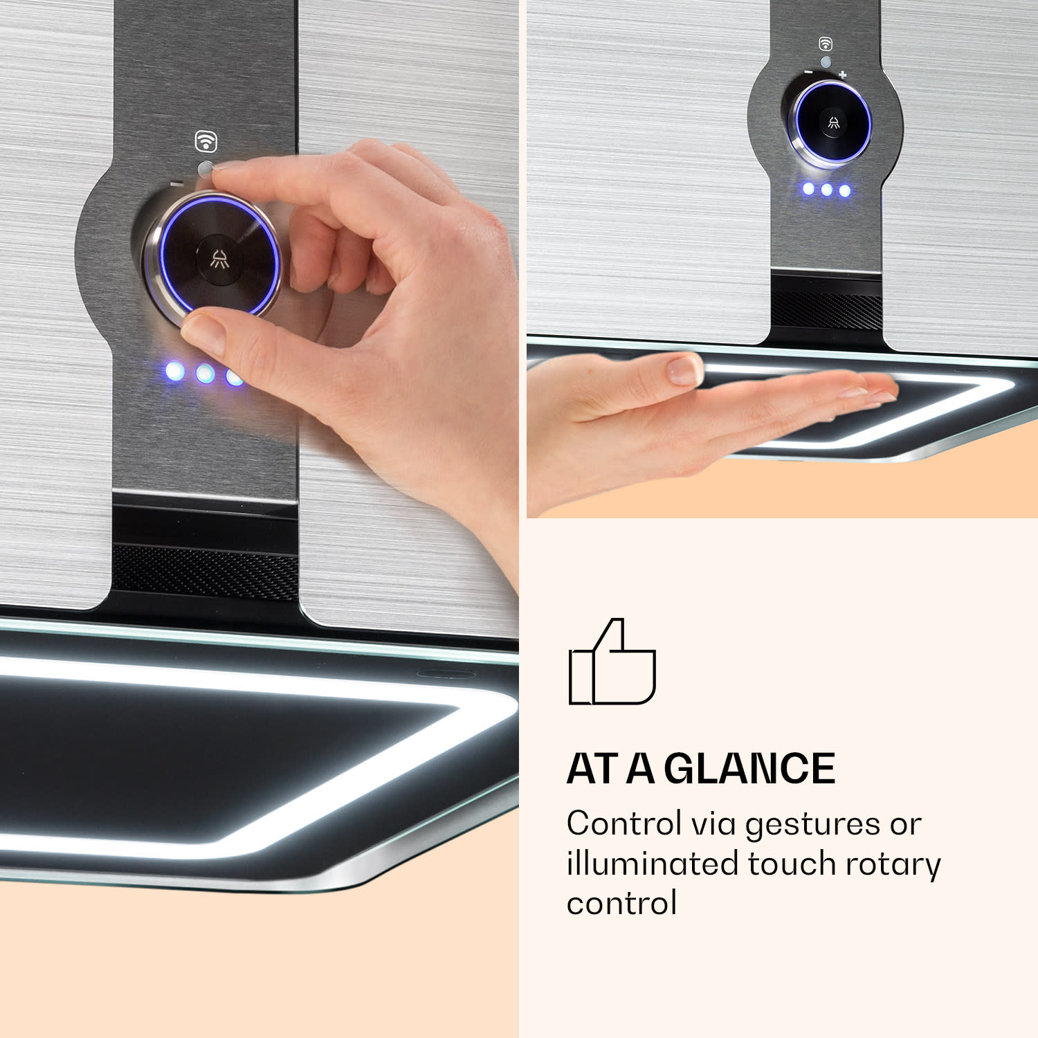 Klarstein Futurelight Smart, digestor, 45 cm, ostrovčekový, 413 m³/h, LED, nehrdzavejúca oceľ, strieborný – Obrázok 4