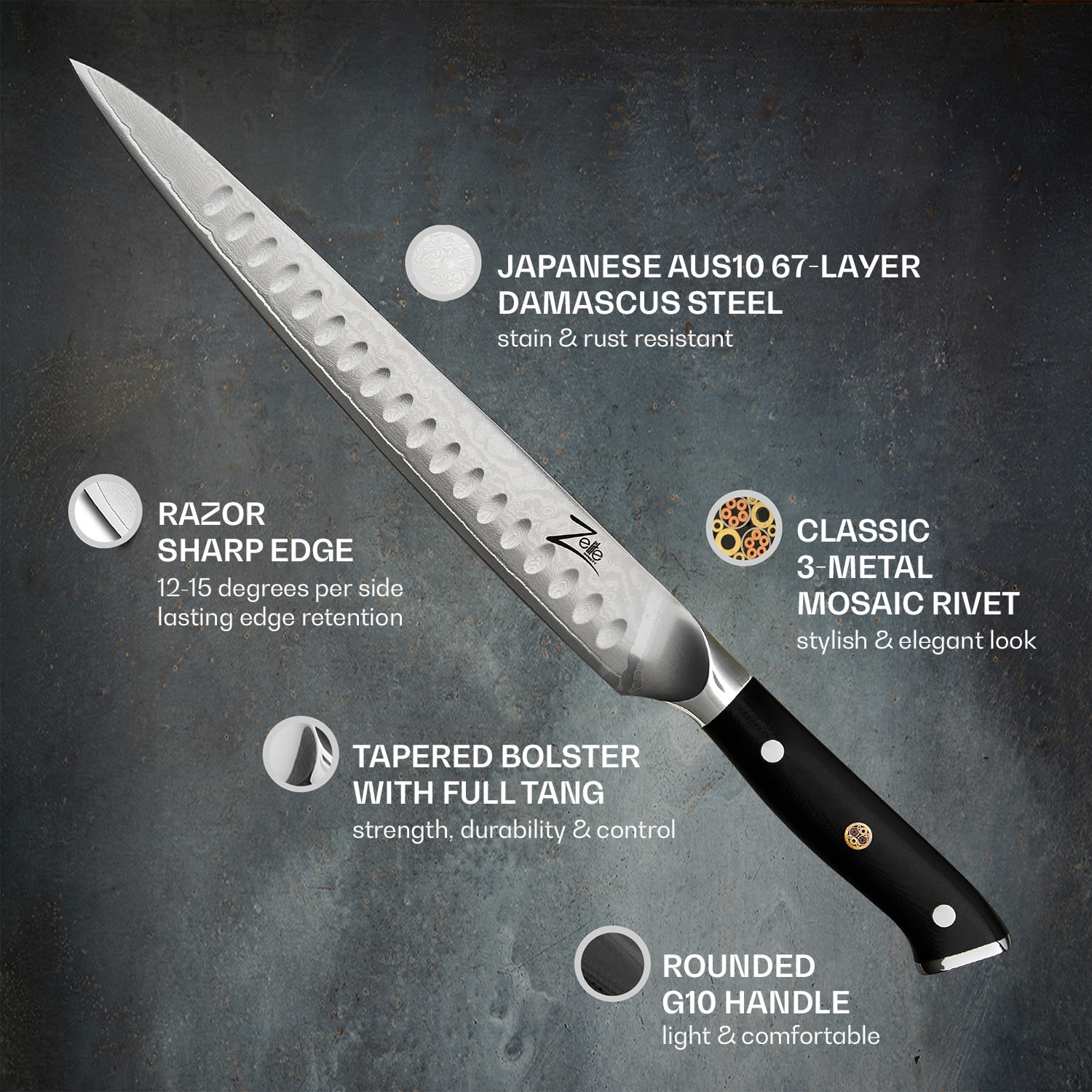 Zelite Infinity by Klarstein Alpha-Royal Japanese Series, 10" tranžírovací príbor, damašková oceľ – Obrázok 2