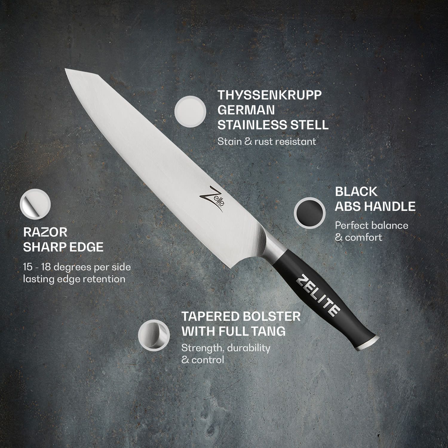 Zelite Infinity by Klarstein Comfort Pro, 9" nôž kiritsuke, 56 HRC, nehrdzavejúca oceľ – Obrázok 2