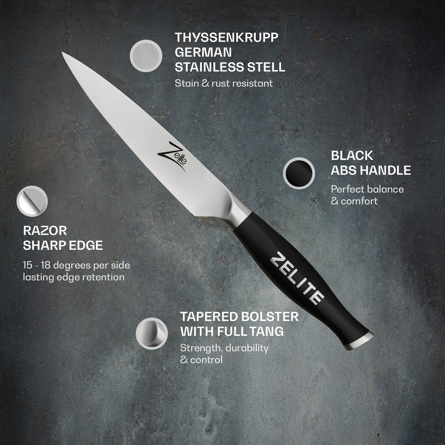 Zelite Infinity by Klarstein Comfort Pro, 5" univerzálny nôž, 56 HRC, nehrdzavejúca oceľ – Obrázok 2