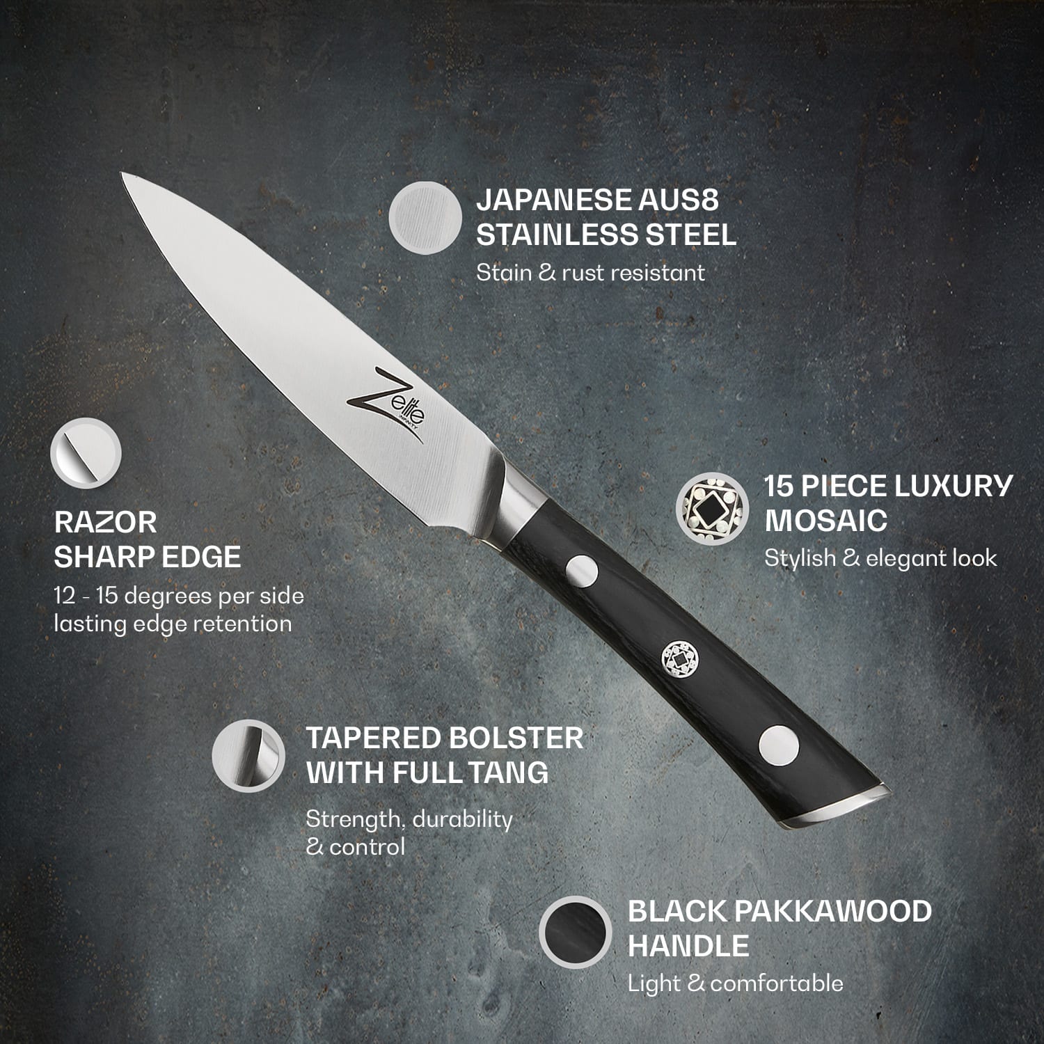 Zelite Infinity by Klarstein Razor-Edge, 4" nôž na lúpanie, 59 HRC, nehrdzavejúce oceľ – Obrázok 2