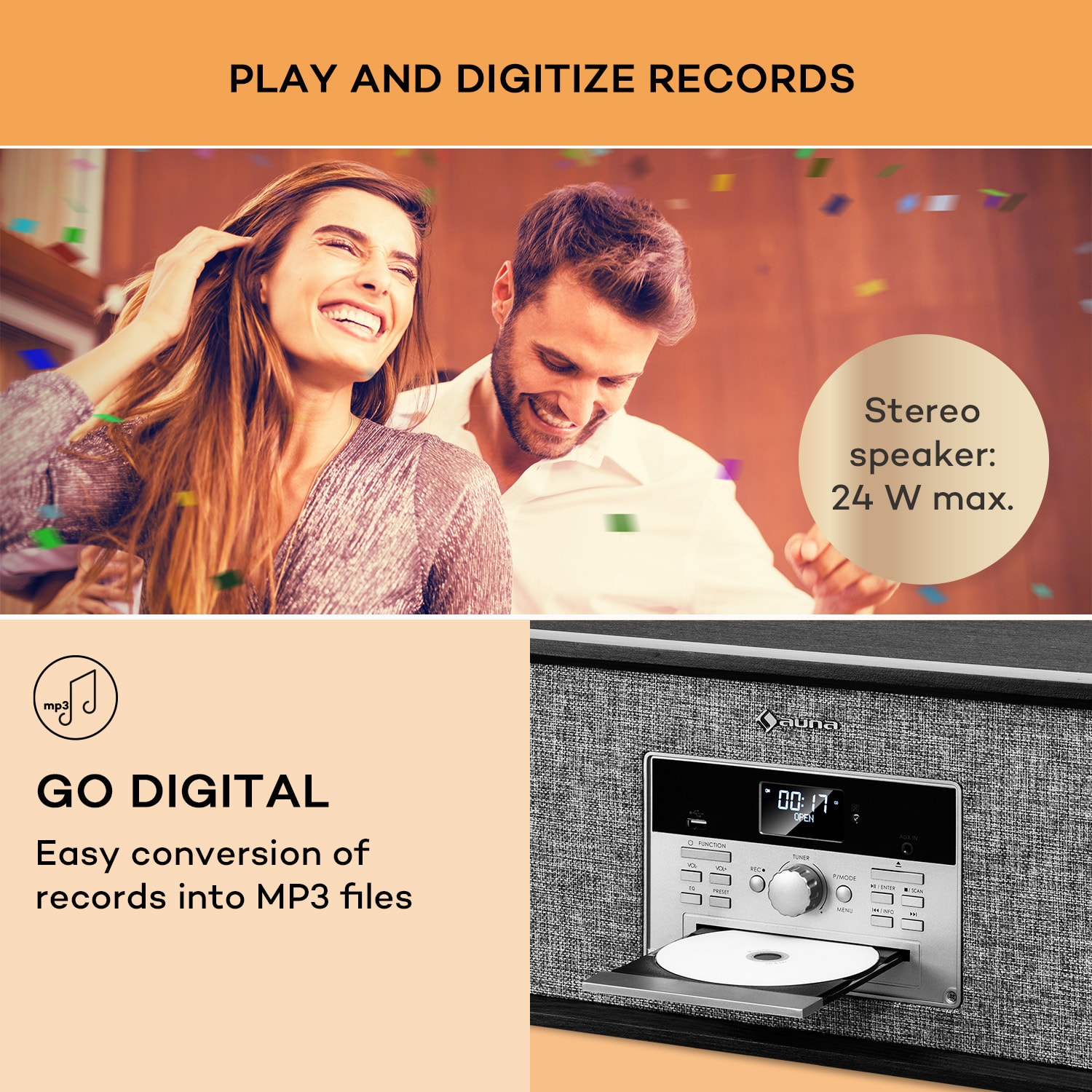 Auna Bella Ann, stereo systém, gramofón, rádio DAB+/UKW, USB, bluetooth – Obrázok 3