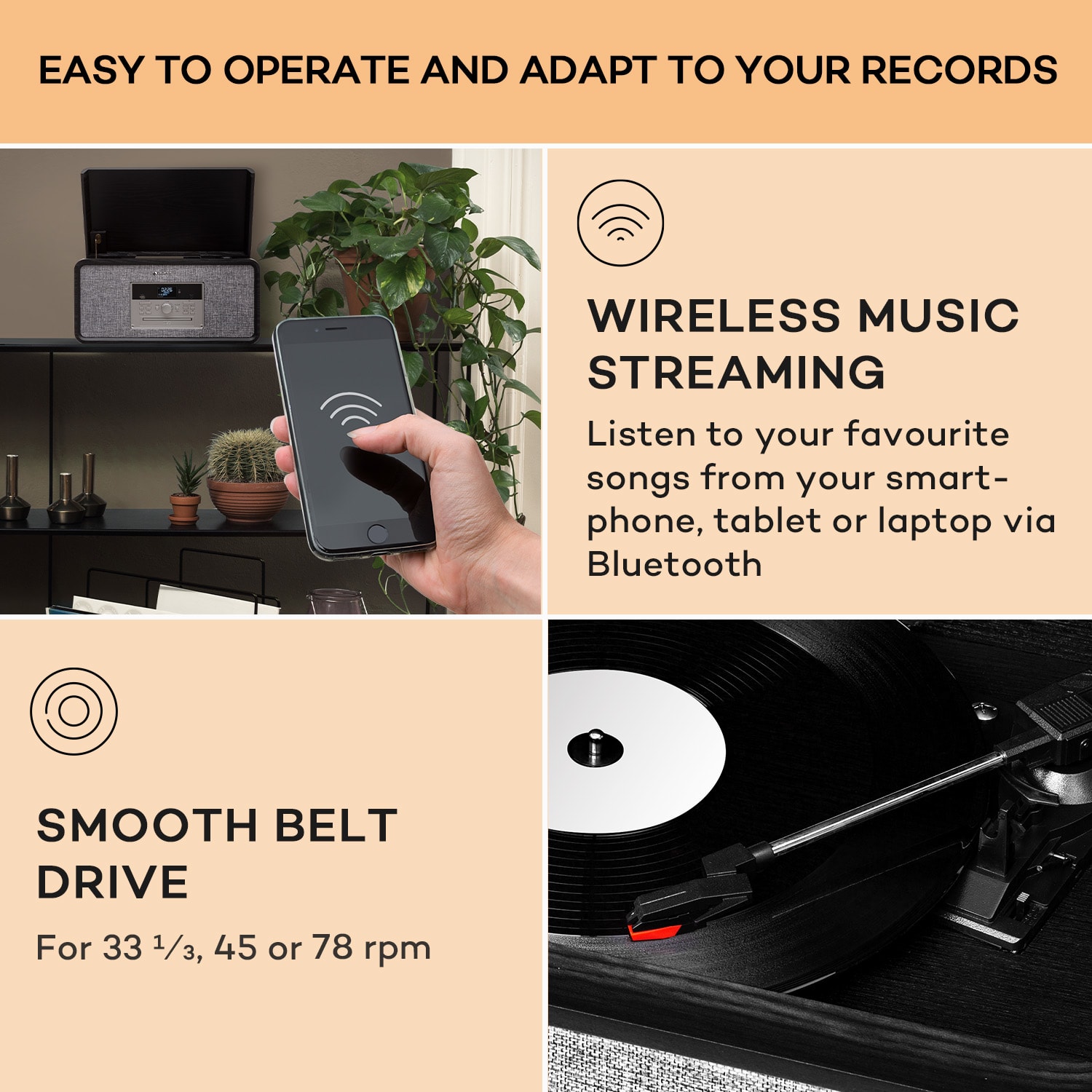 Auna Bella Ann, stereo systém, gramofón, rádio DAB+/UKW, USB, bluetooth – Obrázok 4