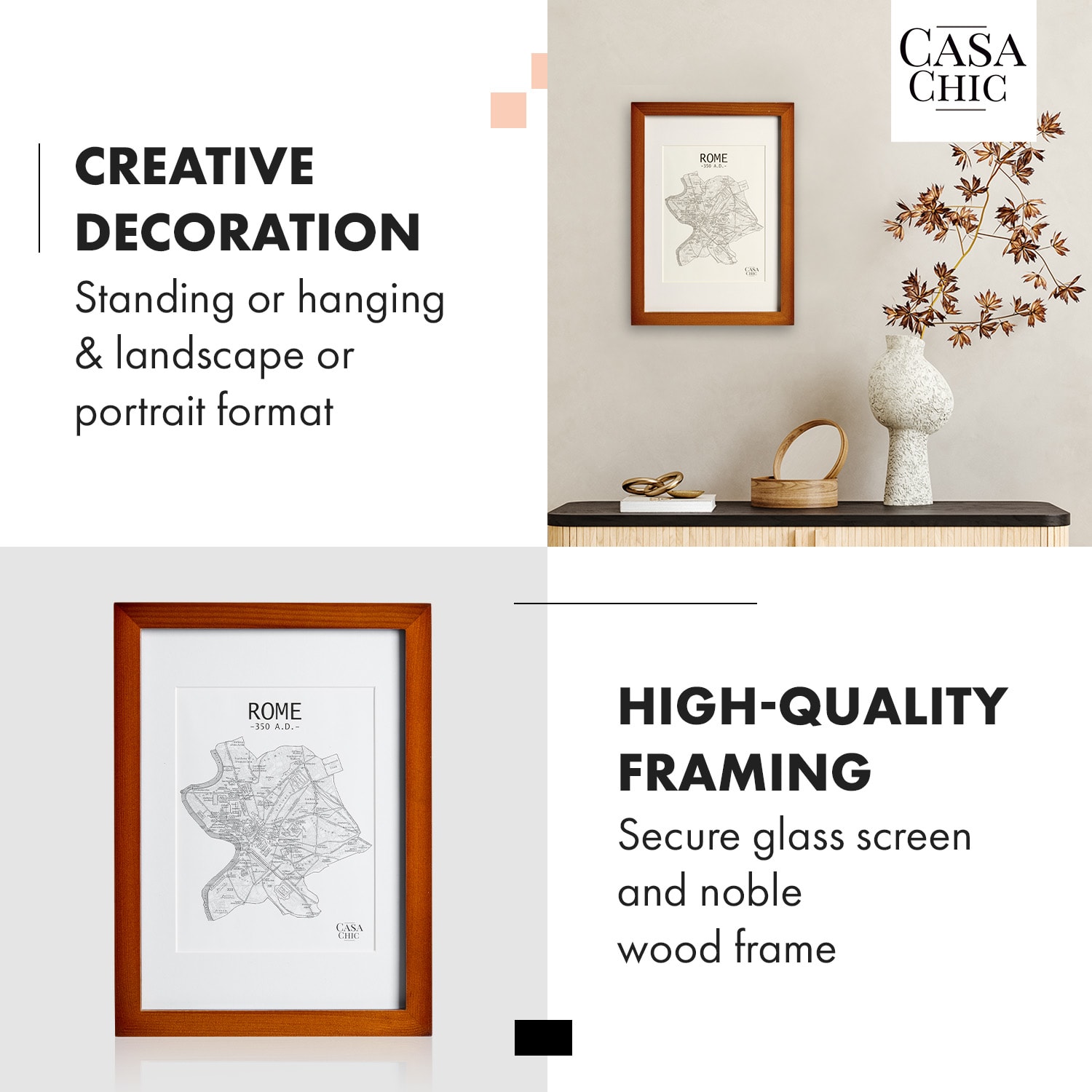 Casa Chic Kenton, rám na obrázky, obdĺžnikový, A4, pasparta, sklo – Obrázok 3