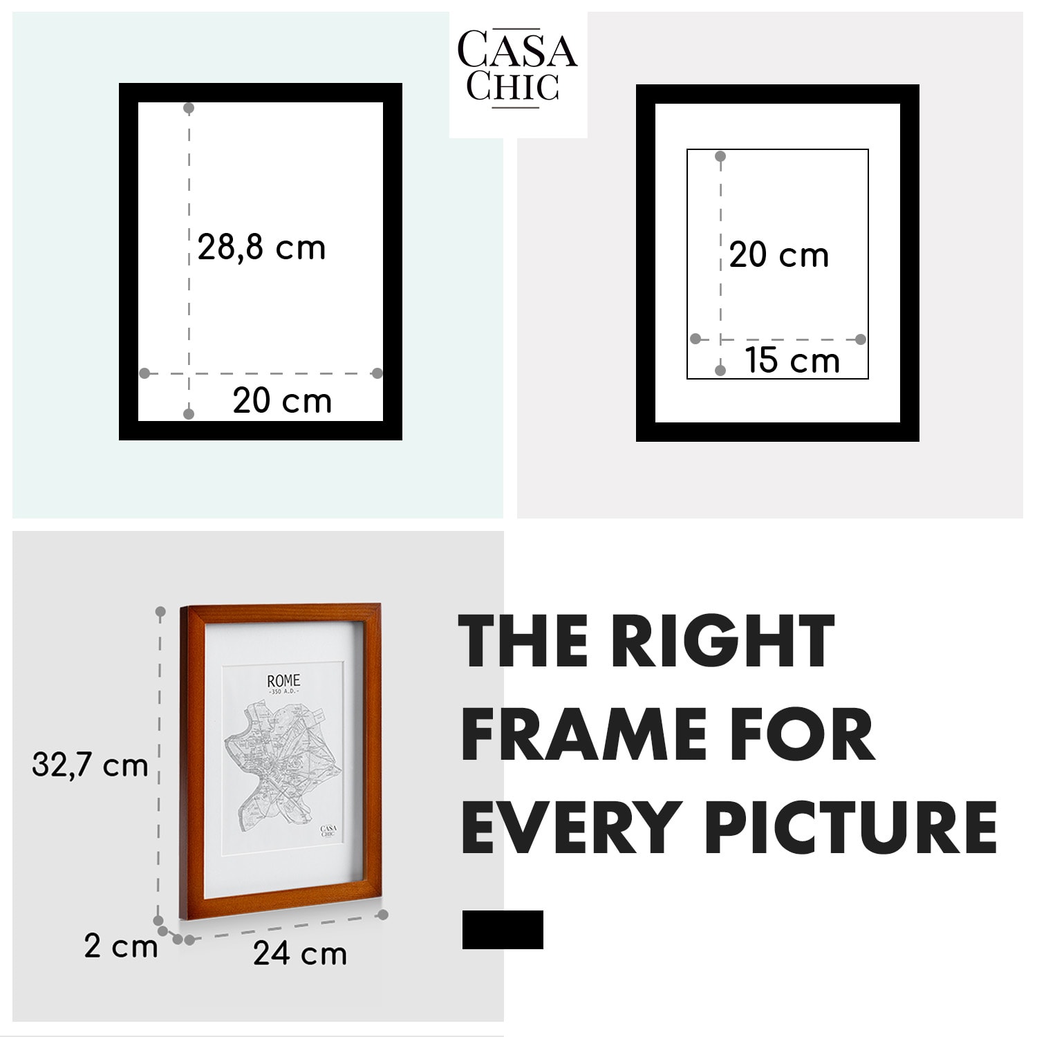 Casa Chic Kenton, rám na obrázky, obdĺžnikový, A4, pasparta, sklo – Obrázok 5