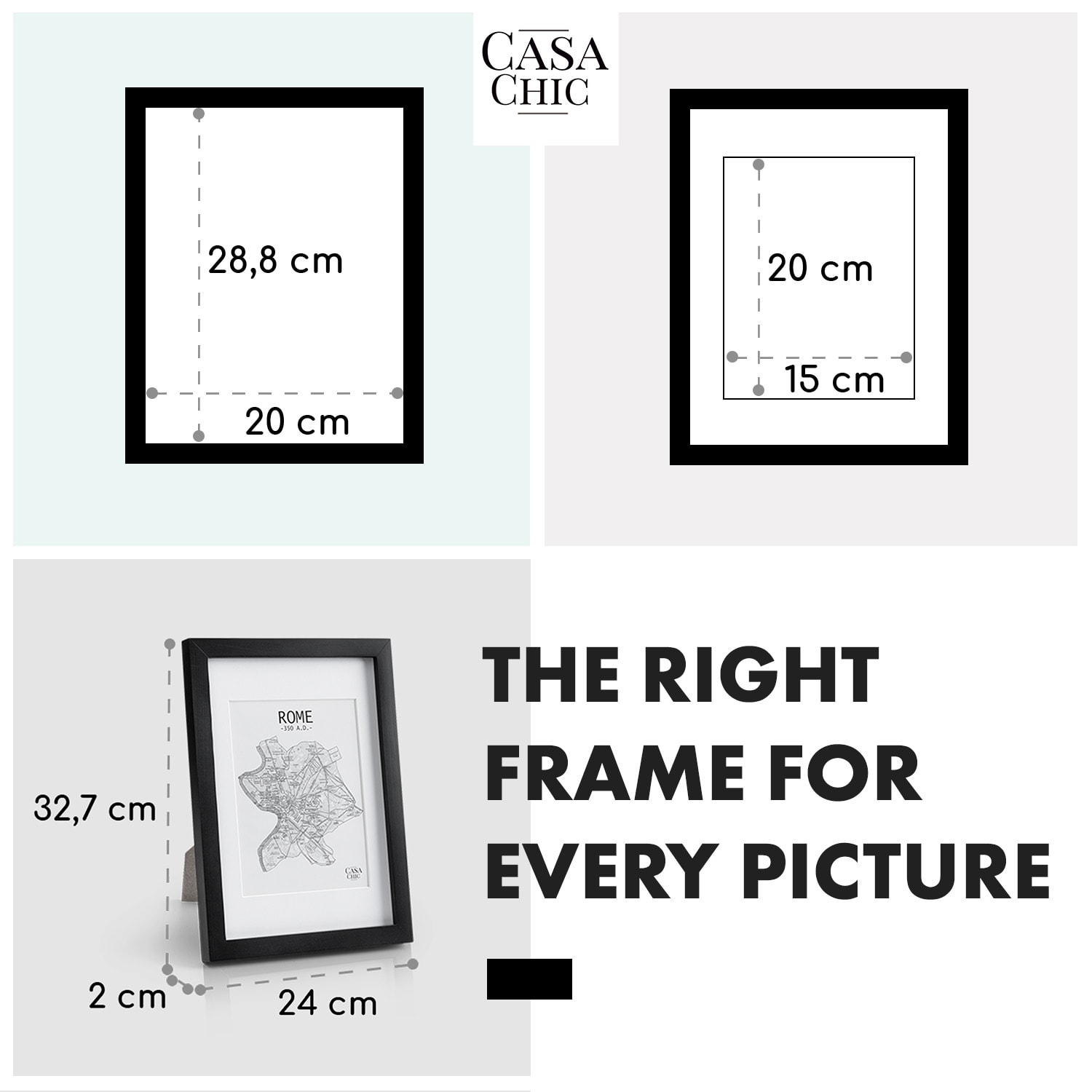 Casa Chic Brighton, rám na obrázky, sklo, DIN A4 s paspartou, pravé drevo – Obrázok 5