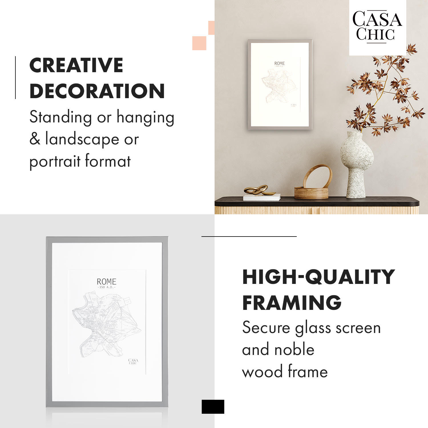 Casa Chic Berwick, rám na obrázky, obdĺžnikový, fotky DIN A4, pasparta, sklo – Obrázok 3