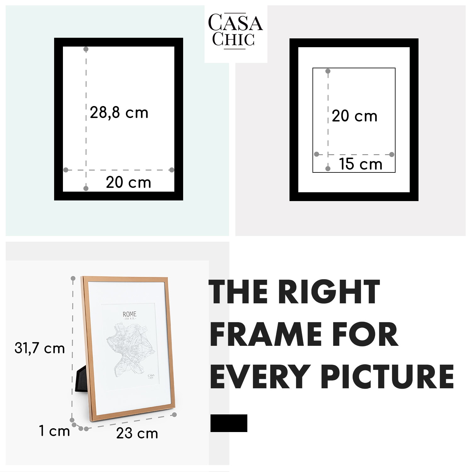 Casa Chic Berwick, rám na obrázky, obdĺžnikový, fotky DIN A4, pasparta, sklo – Obrázok 5