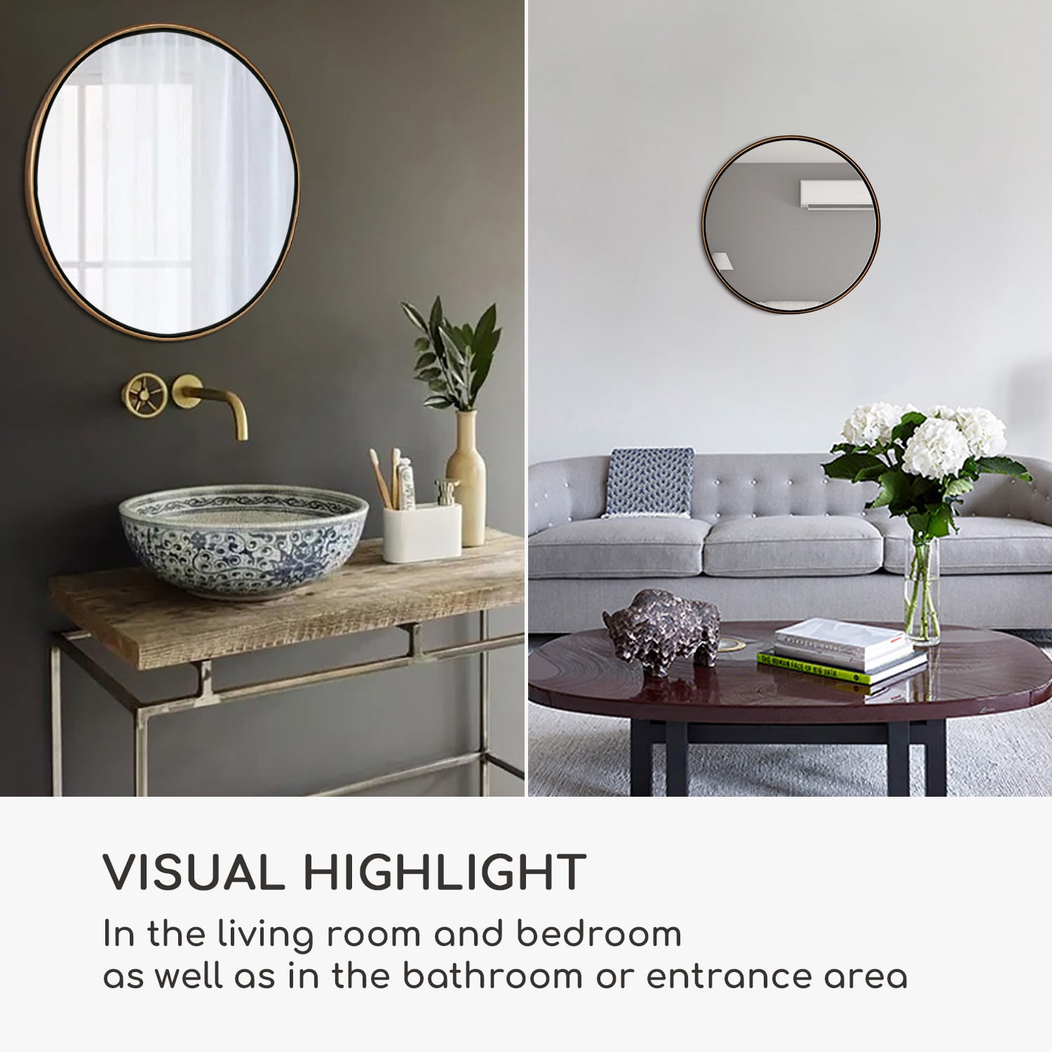 Casa Chic Fournier Nástenné zrkadlo s kovovým rámom okrúhle 58.8 x 58.8 cm – Obrázok 3
