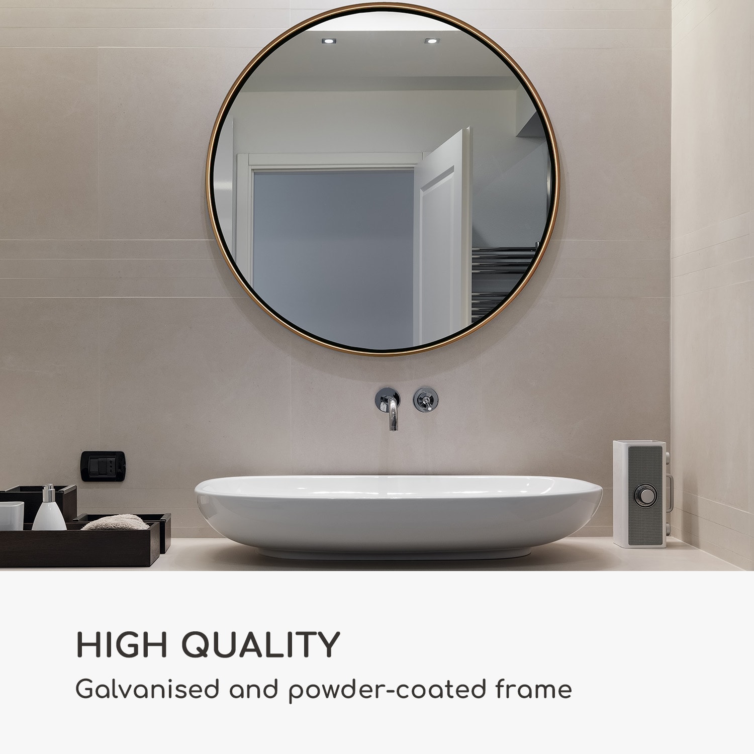Casa Chic Fournier Nástenné zrkadlo s kovovým rámom okrúhle Ø 80 cm – Obrázok 4