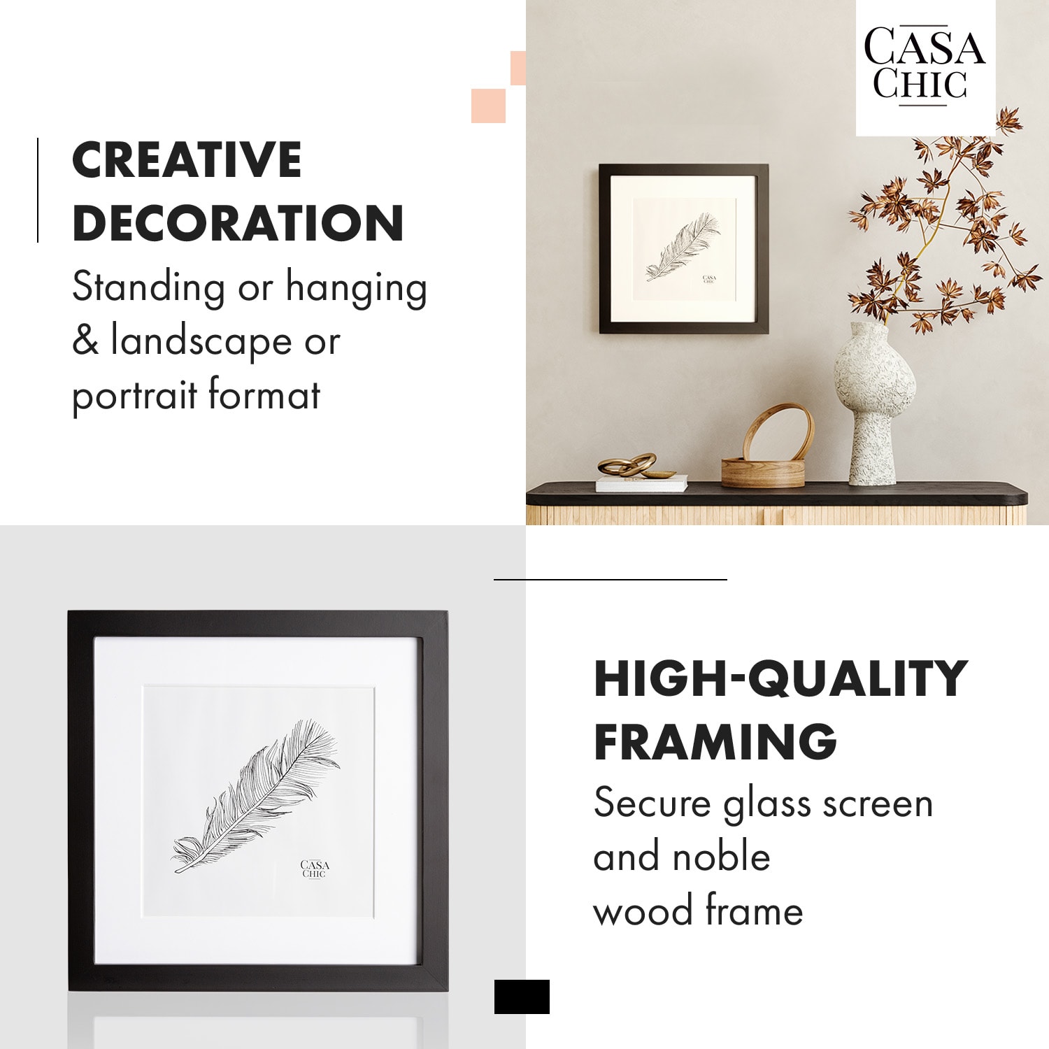 Casa Chic Cannon, rám na obrázky, štvorcový, fotky 24,4 x 24,4 cm, pasparta, pravé drevo – Obrázok 3