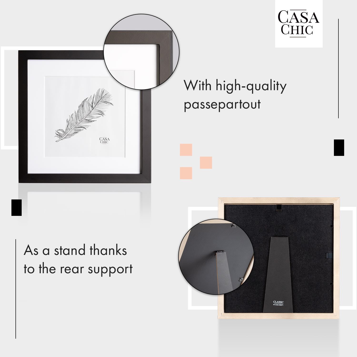 Casa Chic Cannon, rám na obrázky, štvorcový, fotky 24,4 x 24,4 cm, pasparta, pravé drevo – Obrázok 4
