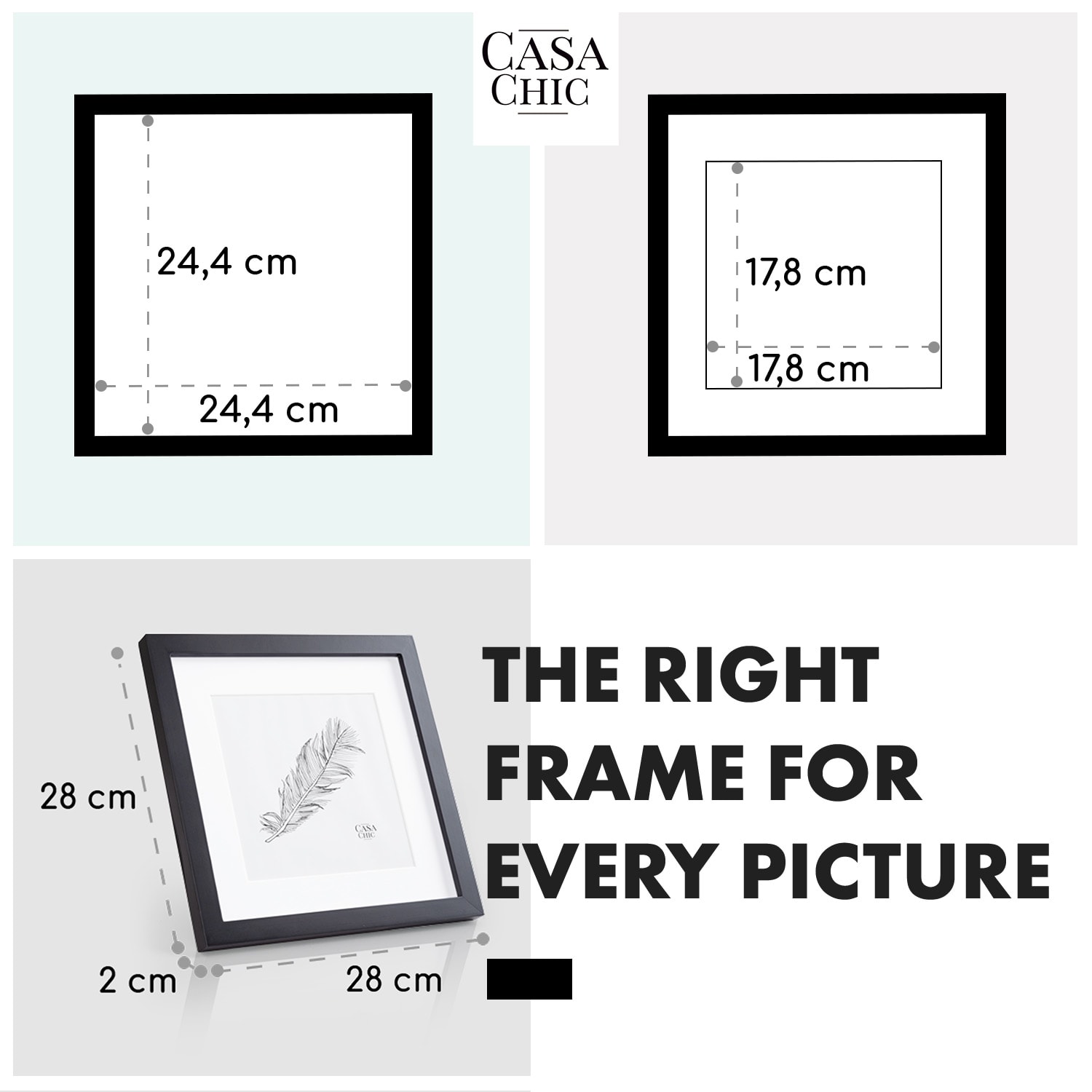 Casa Chic Cannon, rám na obrázky, štvorcový, fotky 24,4 x 24,4 cm, pasparta, pravé drevo – Obrázok 5